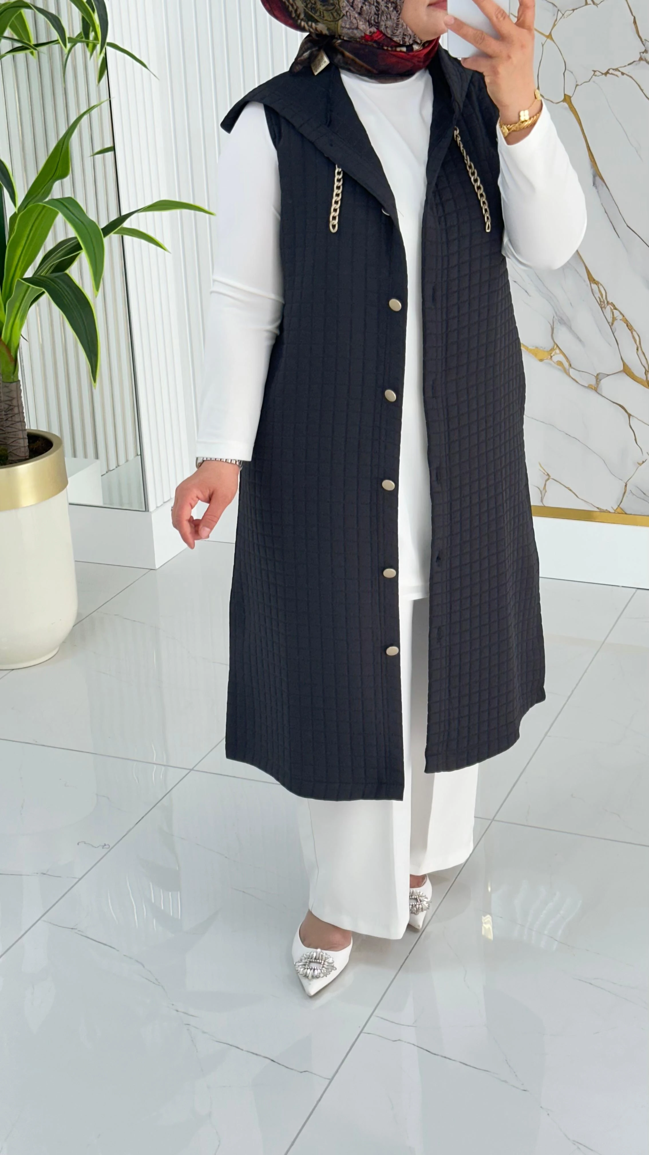 Kado Cep Detaylı Kolsuz Yelek 7190 - Siyah