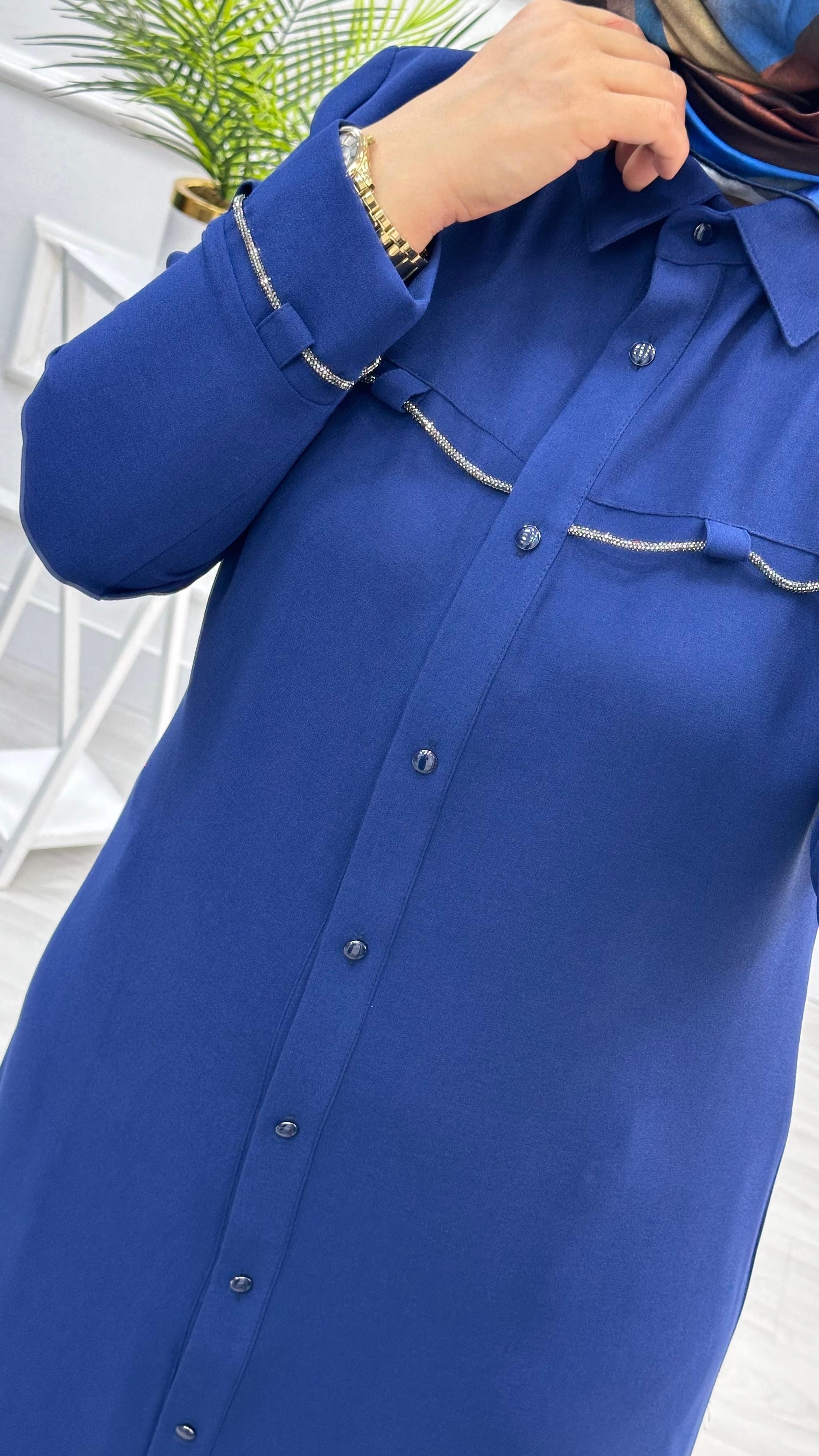 Kolları Ve Önü Taş Detaylı Tunik 4712 - Saks Mavisi