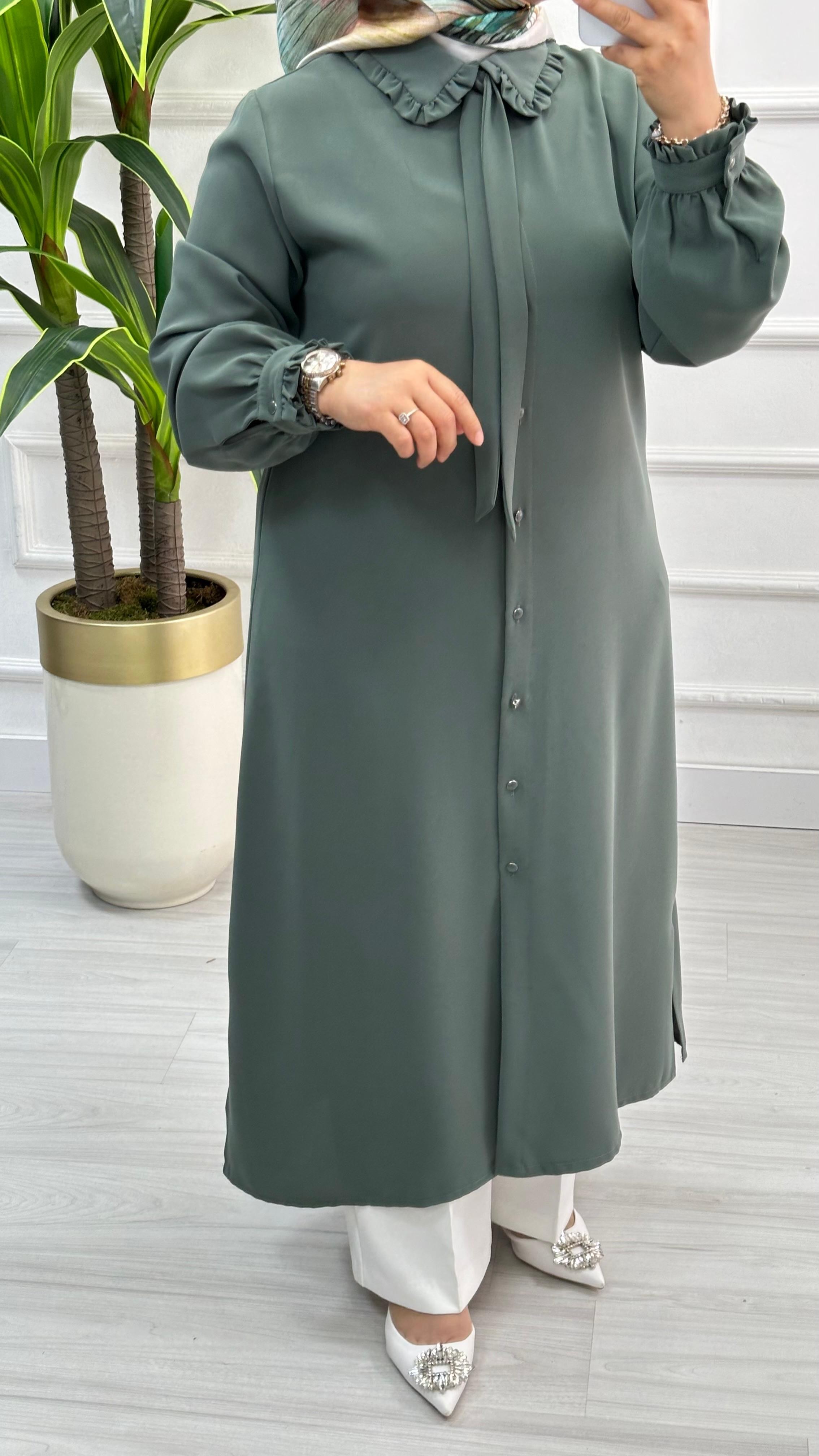 Alesya Bebe Yakalı Fırfırlı Fular Detaylı Tunik 4866 - Mint Yeşili