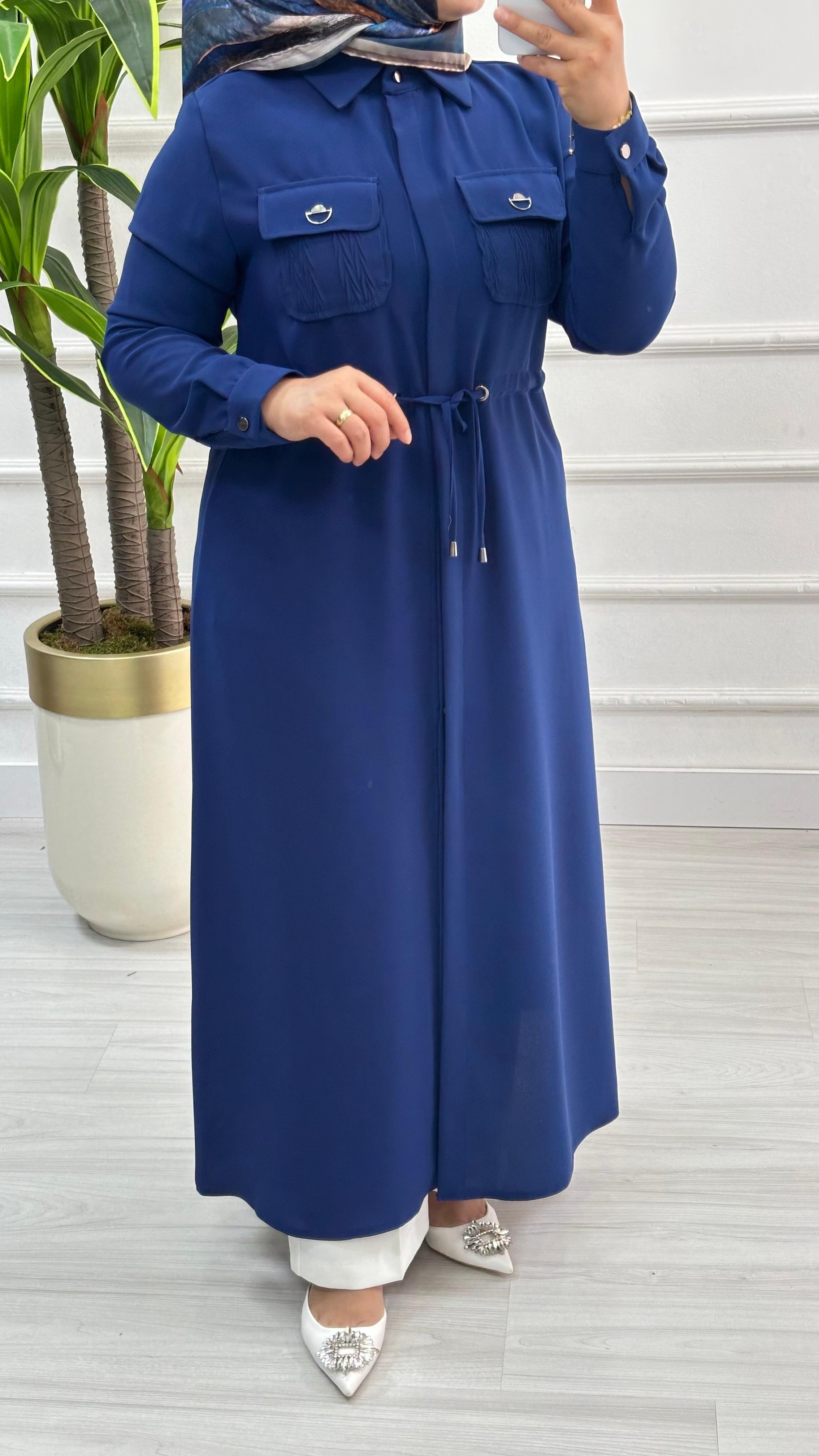 Moda Perfect Beli Büzgülü Gizli Düğmeli Uzun Boy Giy Çık 1550 - Saks Mavisi