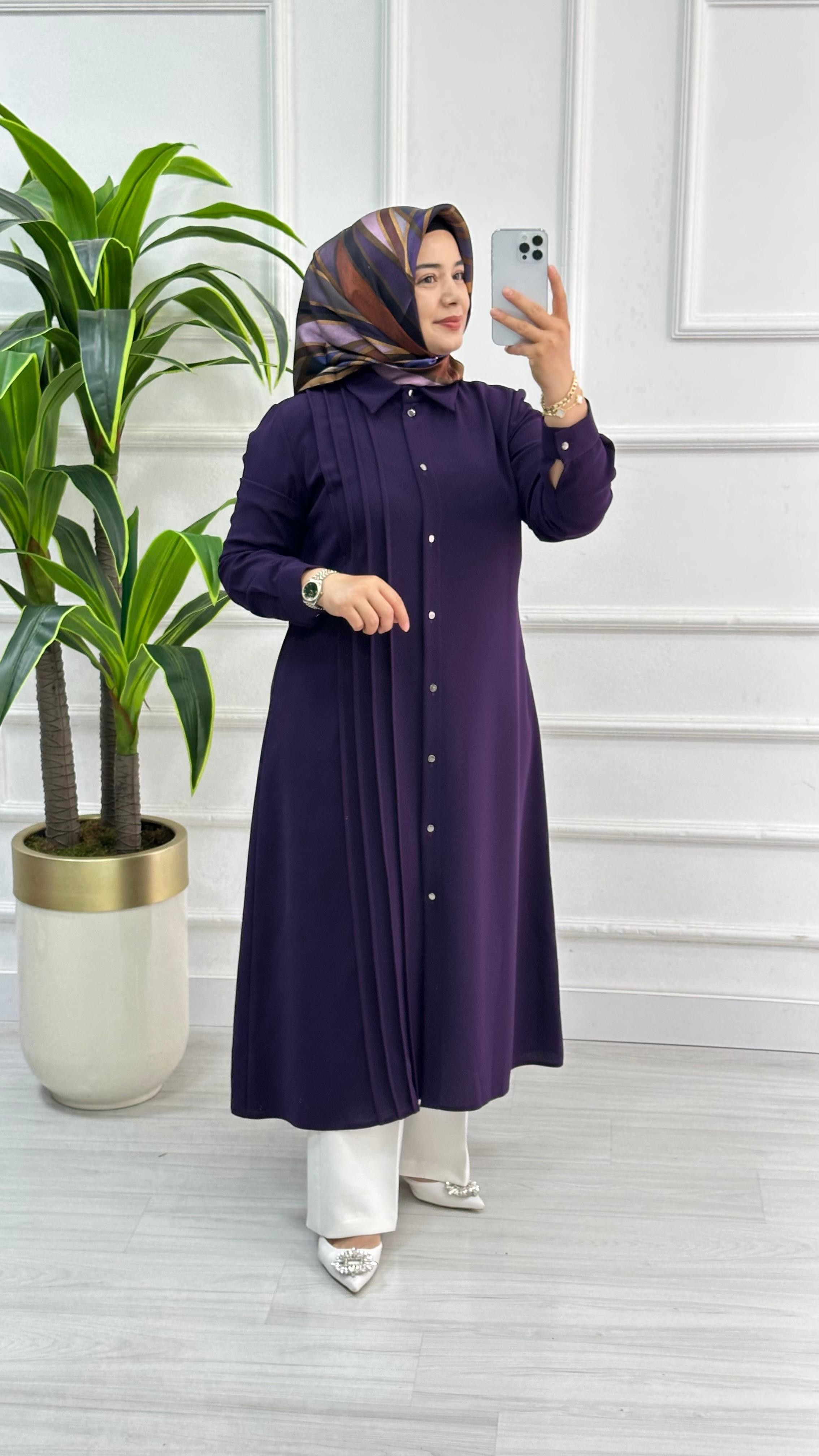 Çınar Özkan Boydan Dikişli Tunik 1623 - Mor