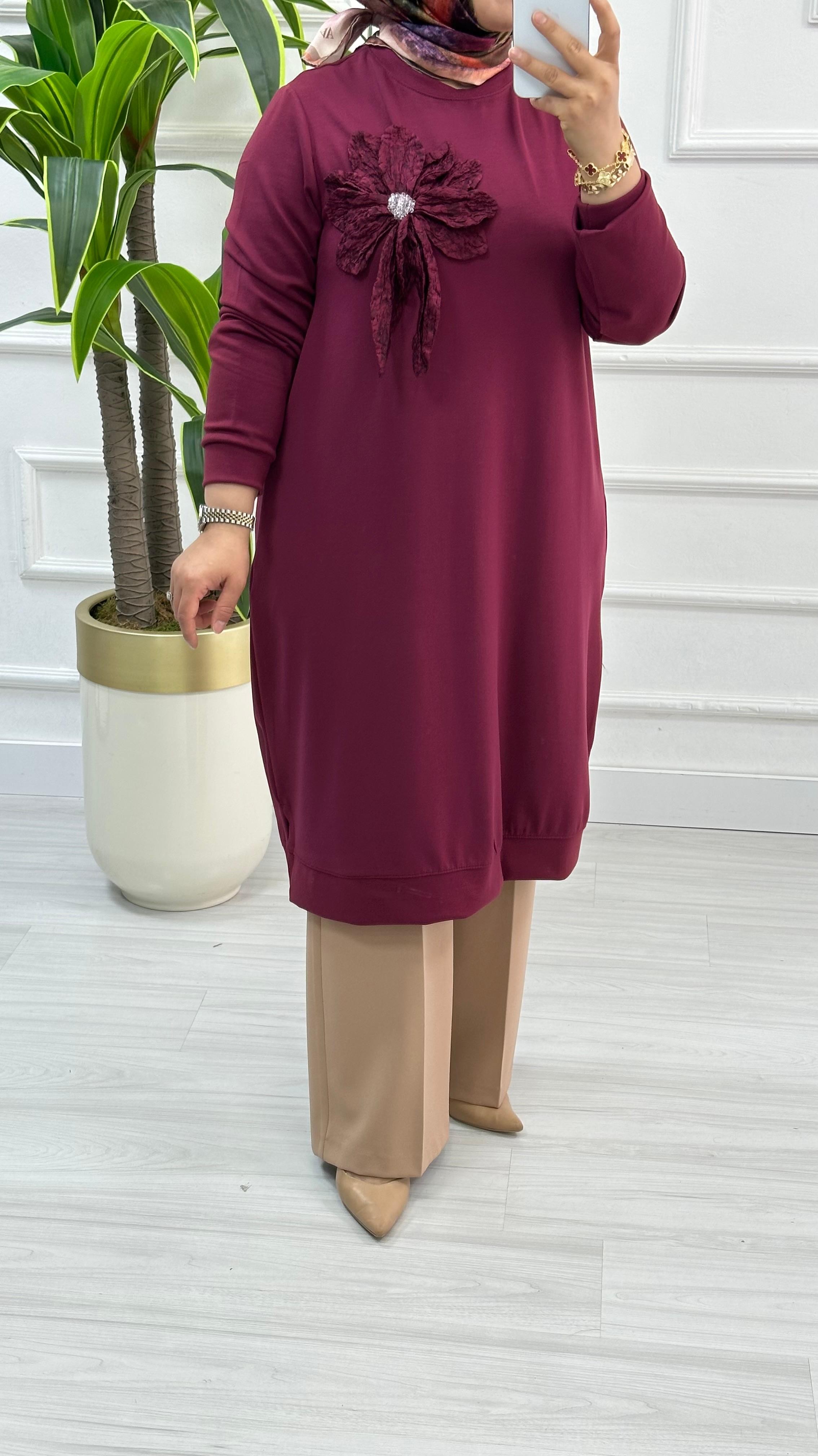 Kado Uzun Boy Çiçek Desenli Tunik 1354