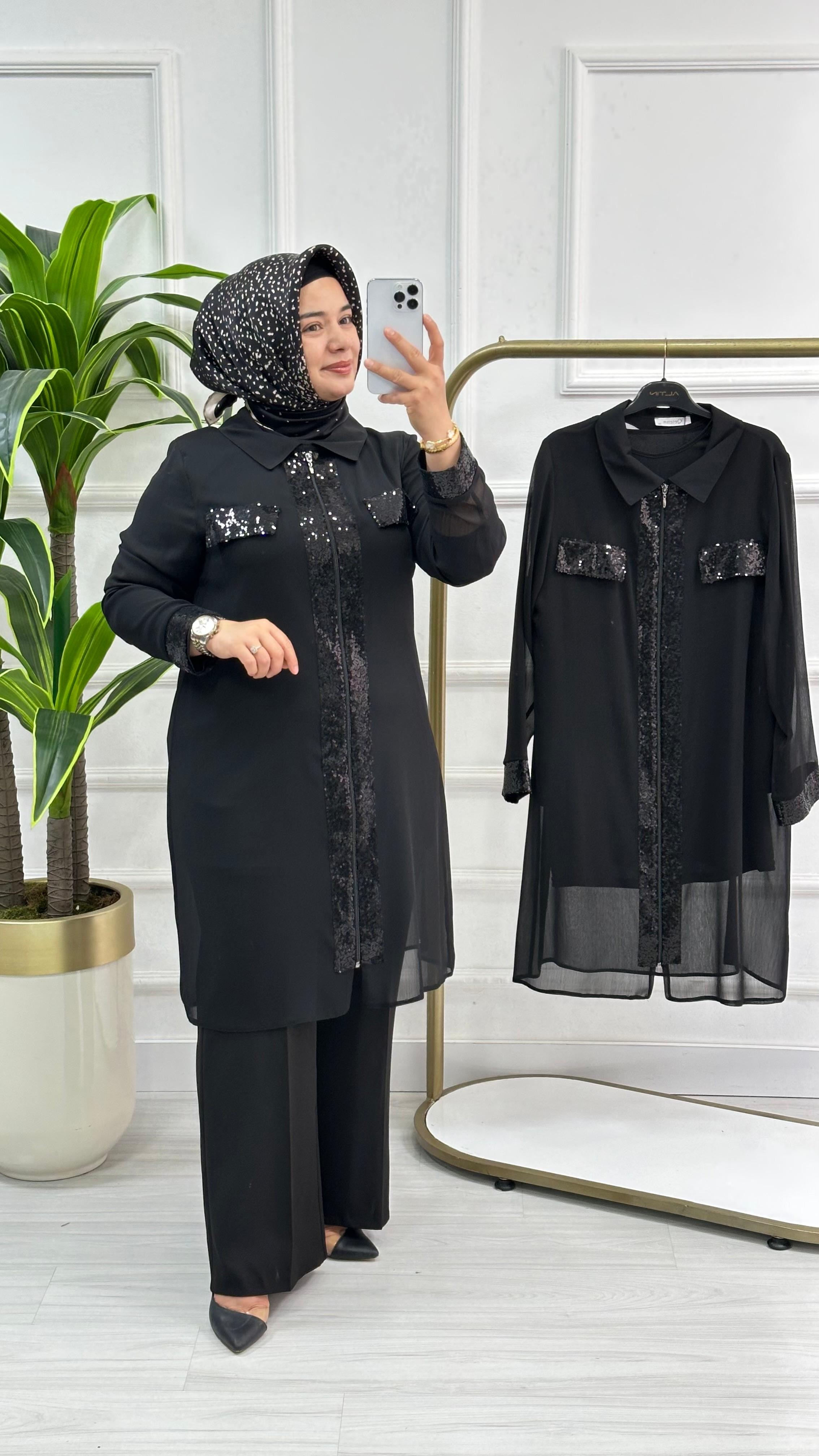 Şifon Pul Payetli İçlikli İkili Tunik 2952