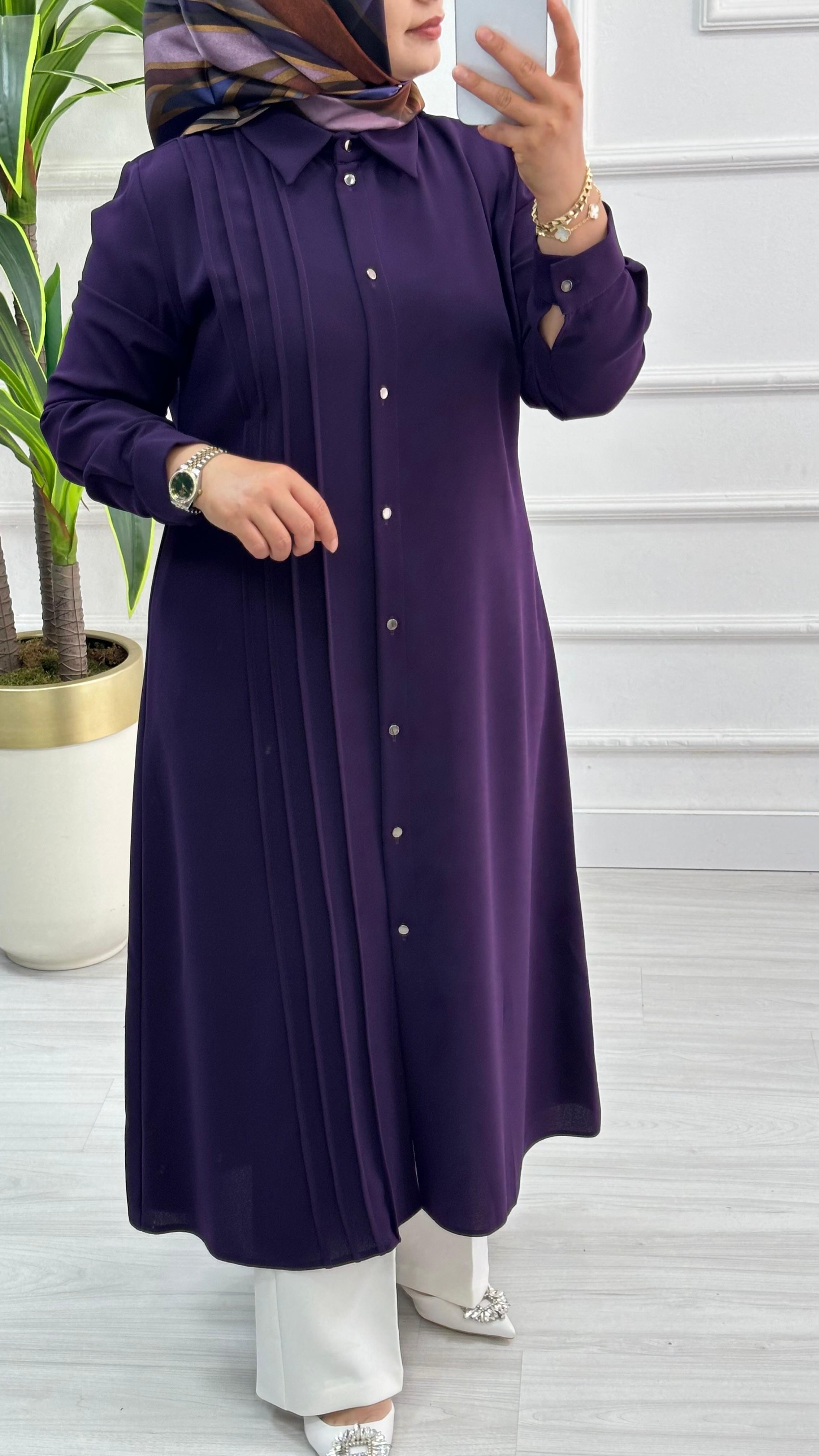 Çınar Özkan Boydan Dikişli Tunik 1623 - Mor