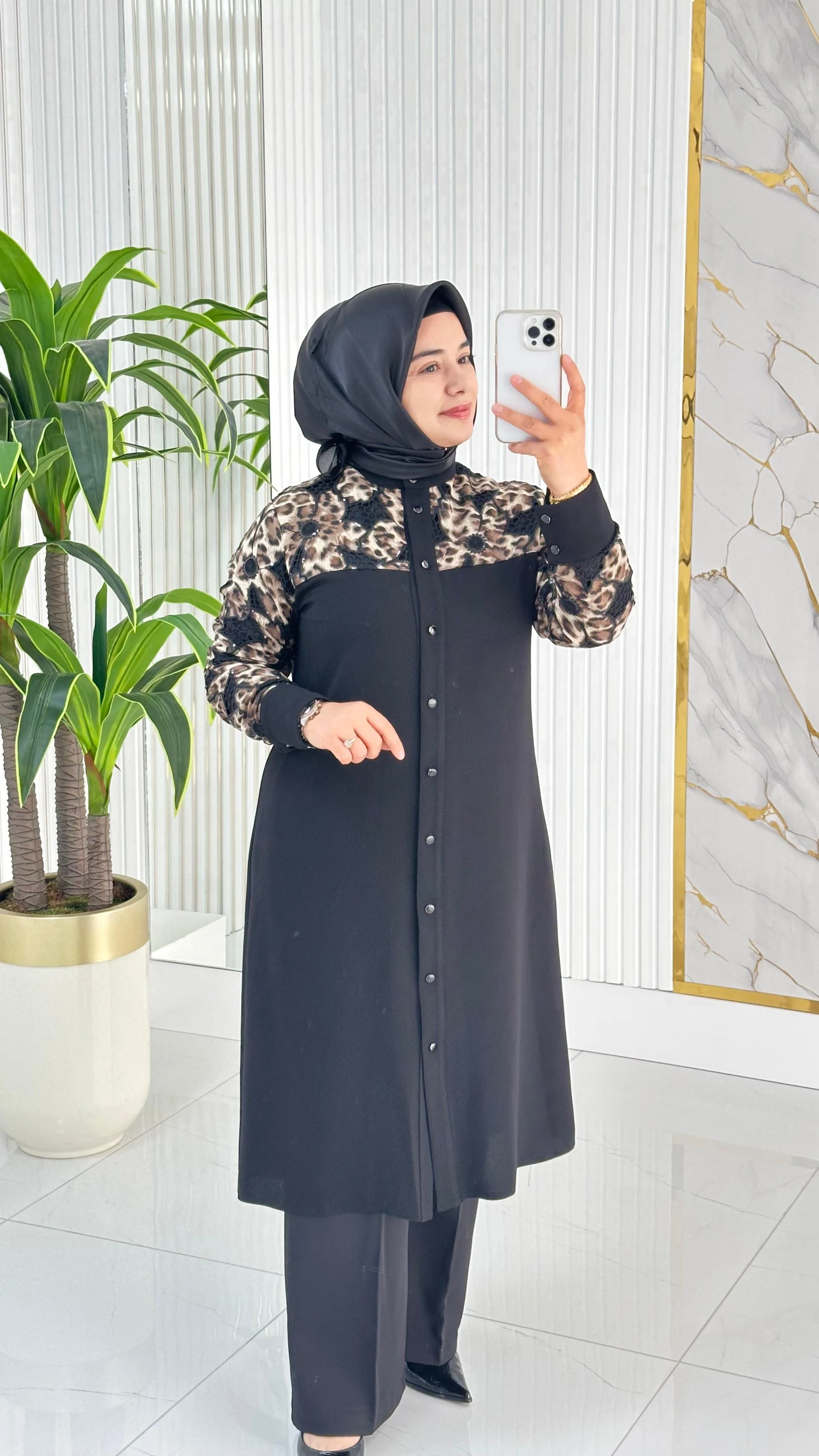 Haya Leopar Detaylı Tesettür Tunik 1654