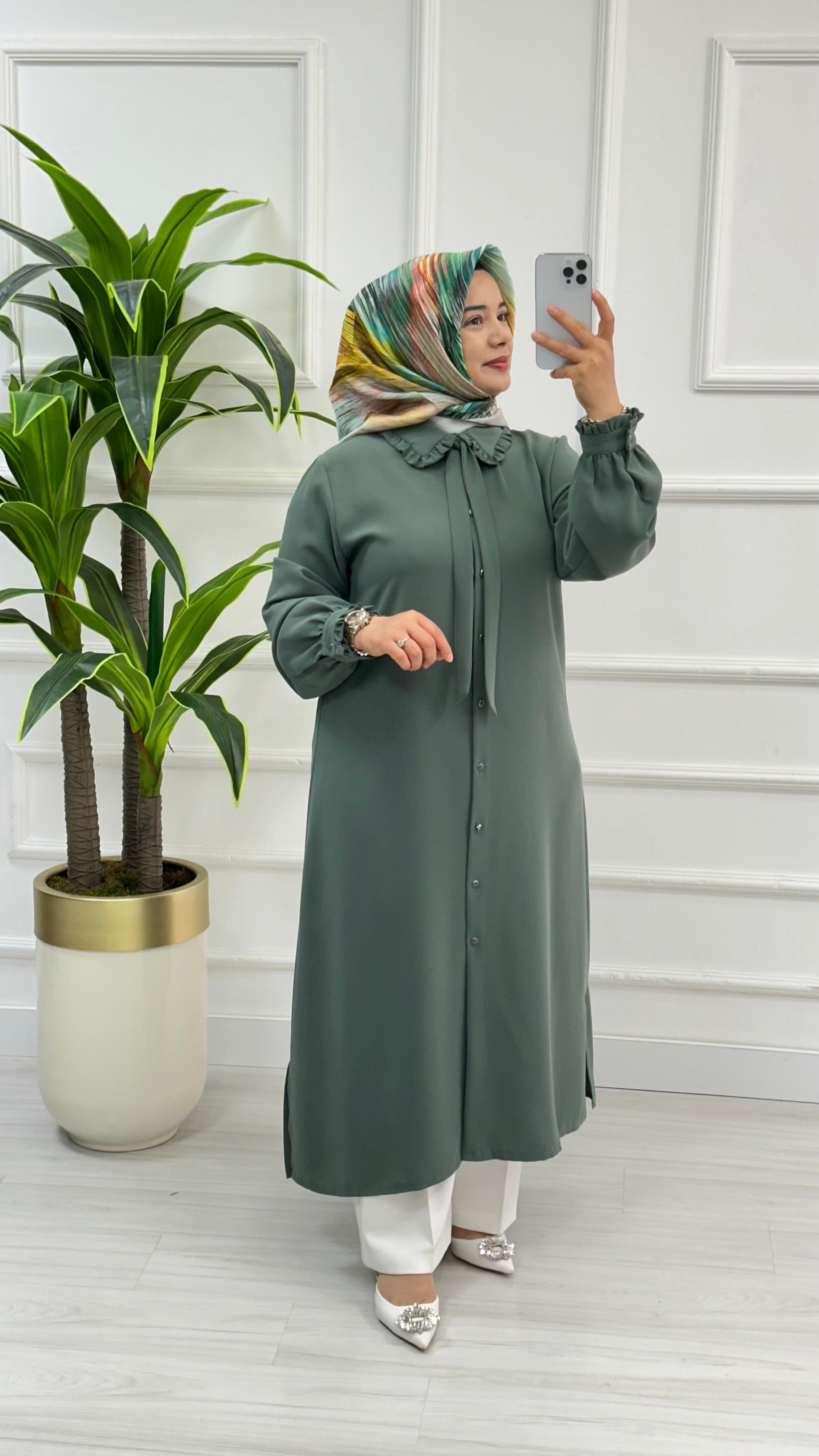 Alesya Bebe Yakalı Fırfırlı Fular Detaylı Tunik 4866 - Mint Yeşili