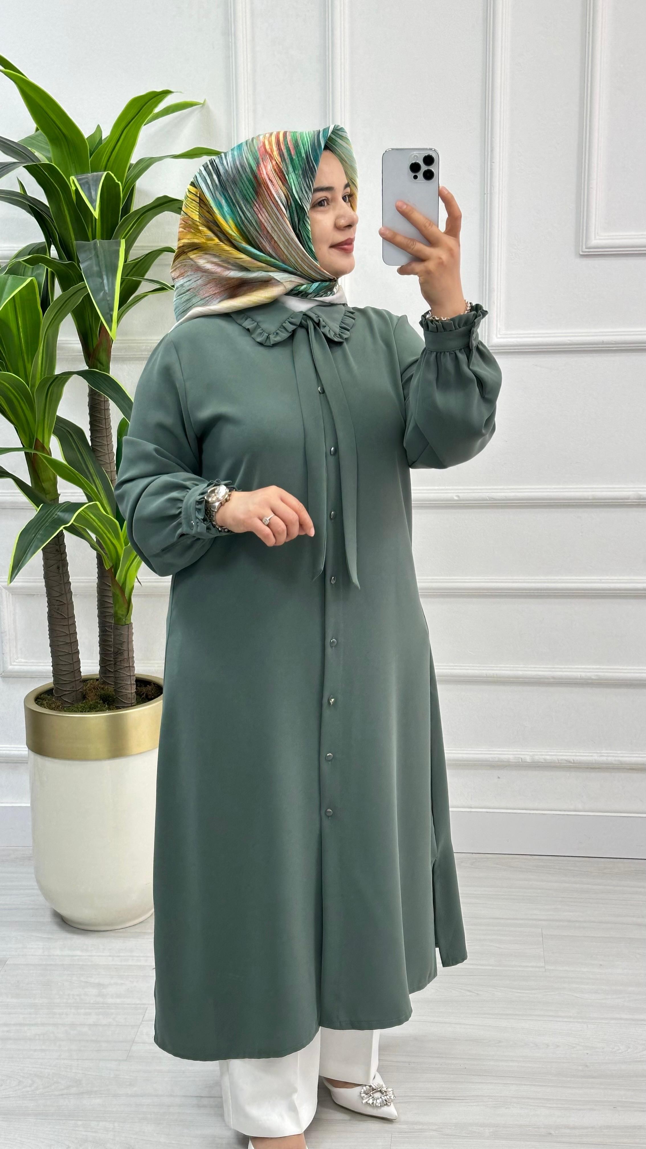 Alesya Bebe Yakalı Fırfırlı Fular Detaylı Tunik 4866 - Mint Yeşili