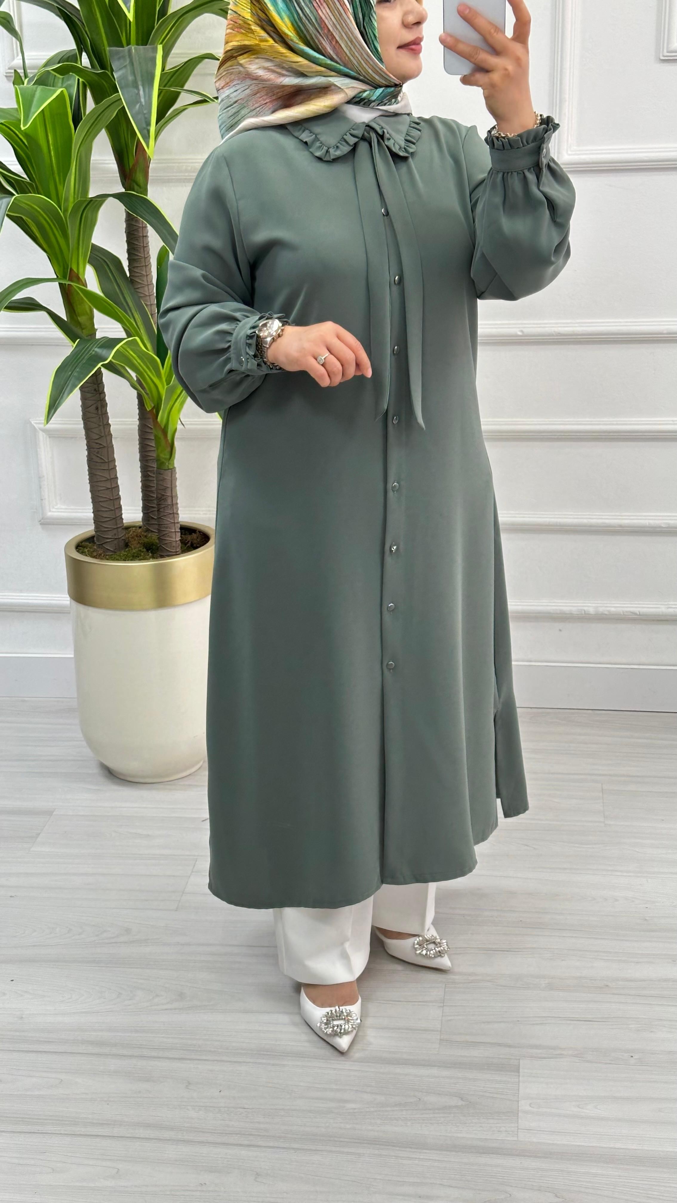 Alesya Bebe Yakalı Fırfırlı Fular Detaylı Tunik 4866 - Mint Yeşili