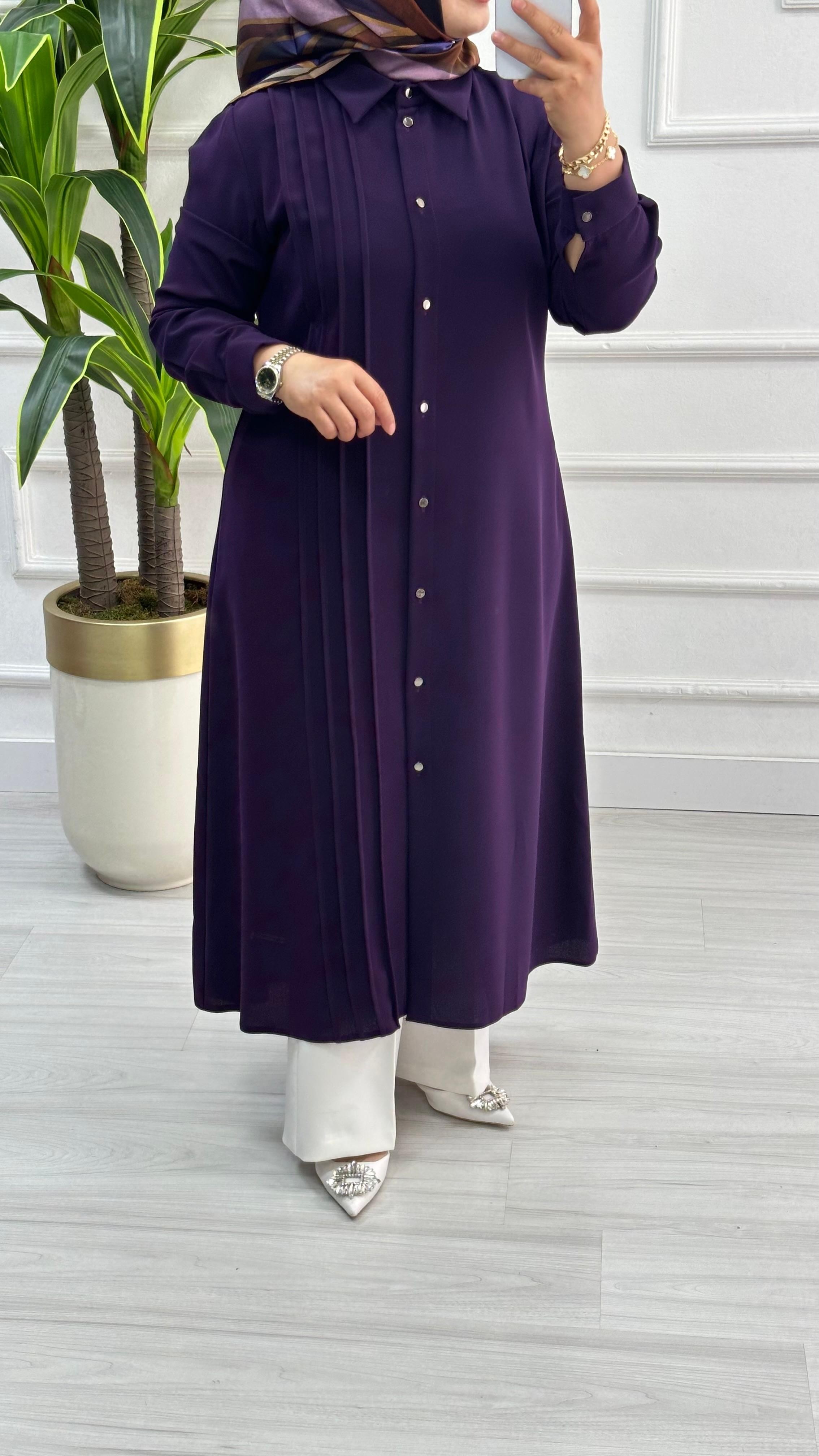 Çınar Özkan Boydan Dikişli Tunik 1623 - Mor