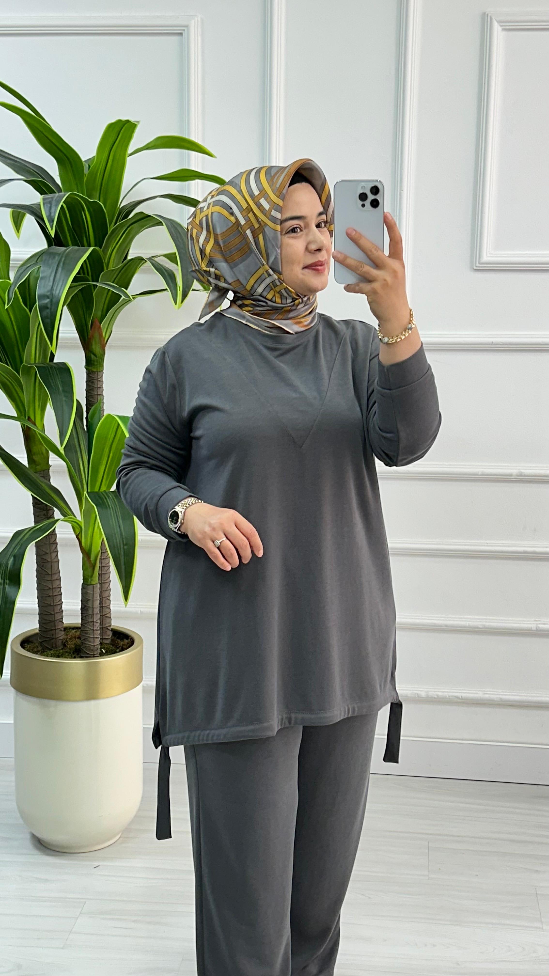 Düşük Omuz Önü Dikişli Tunik ve Pantolon Kadın İkili Takım KADO 7120