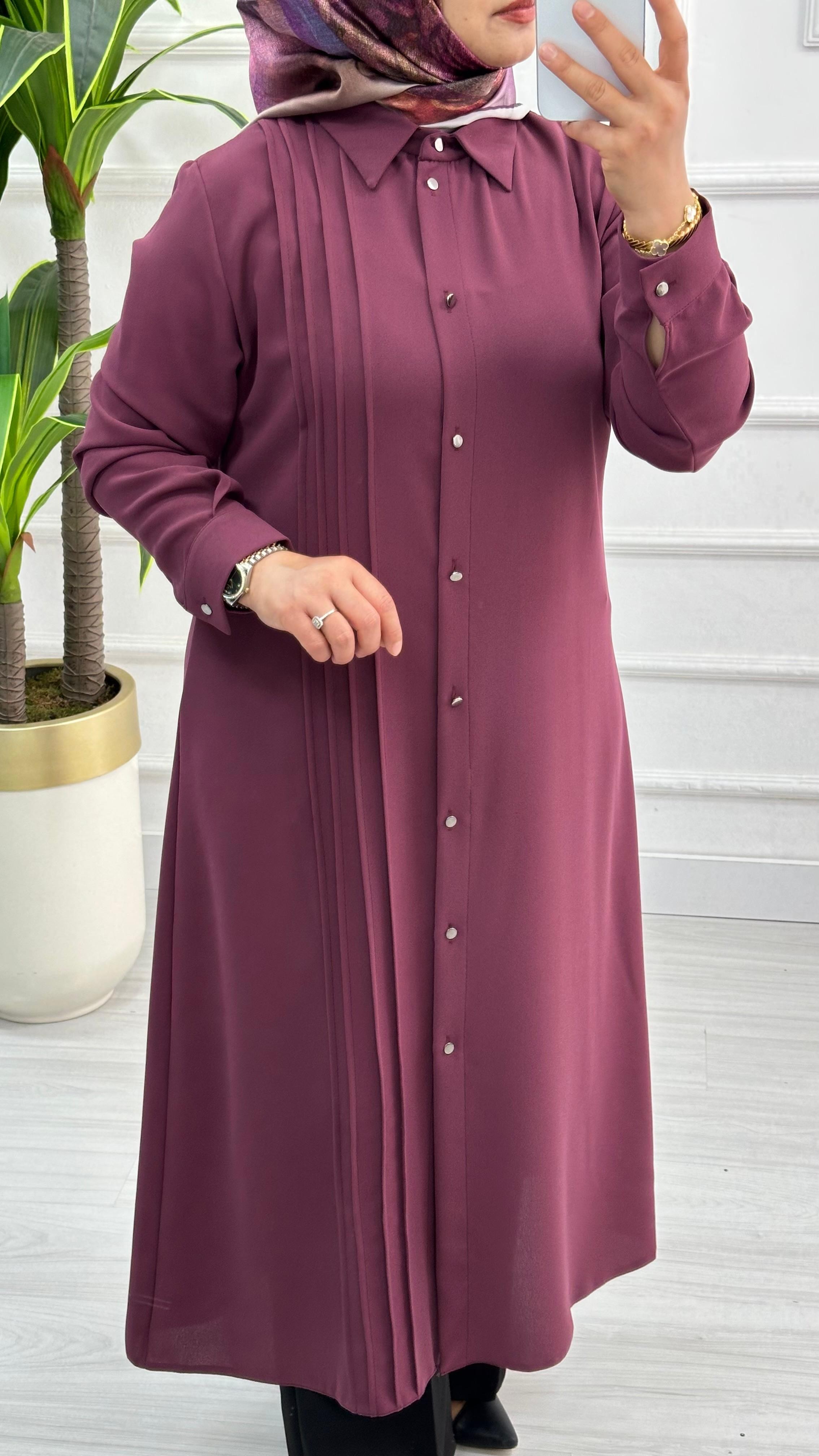 Çınar Özkan Boydan Dikişli Tunik 1623 - Mürdüm