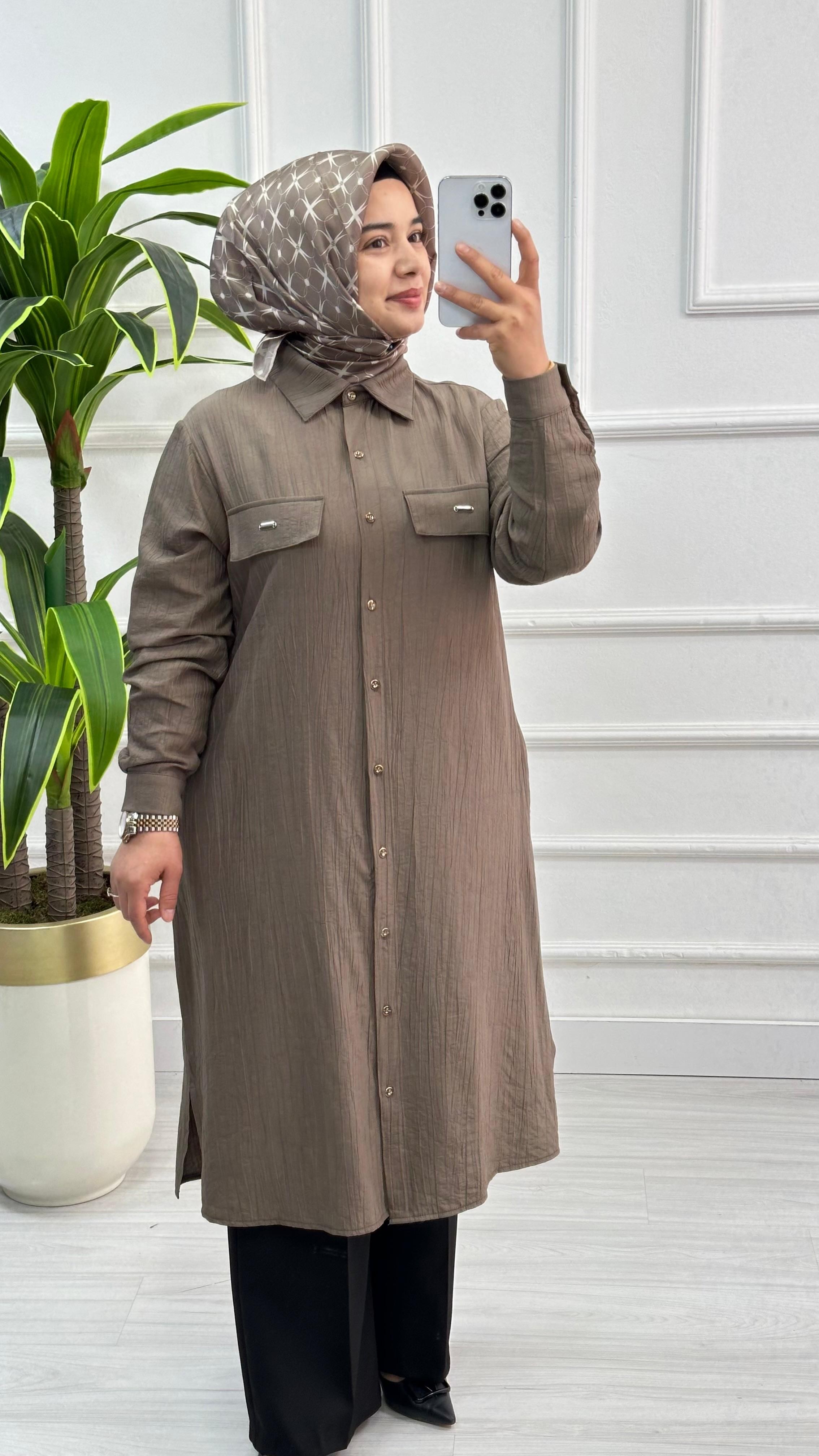 Kado Cep Detaylı Tensel Kumaş Tunik 1900 - Taş