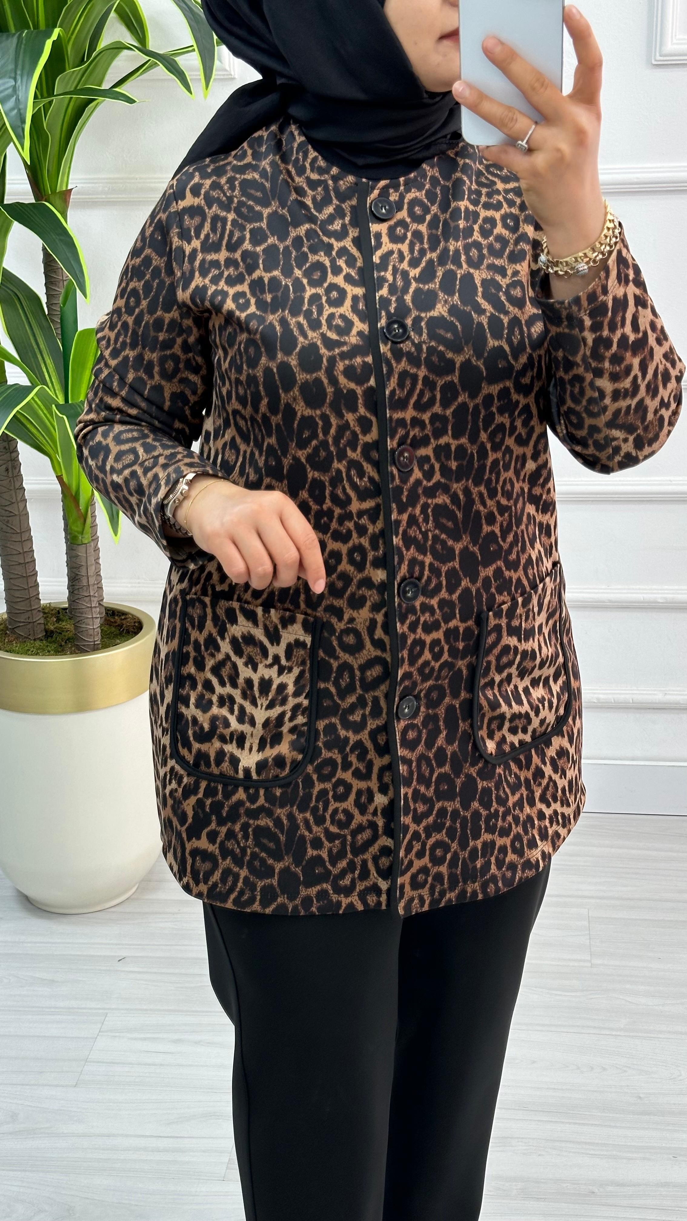 Leopar Desenli Pantolonlu Takım Kado 9635