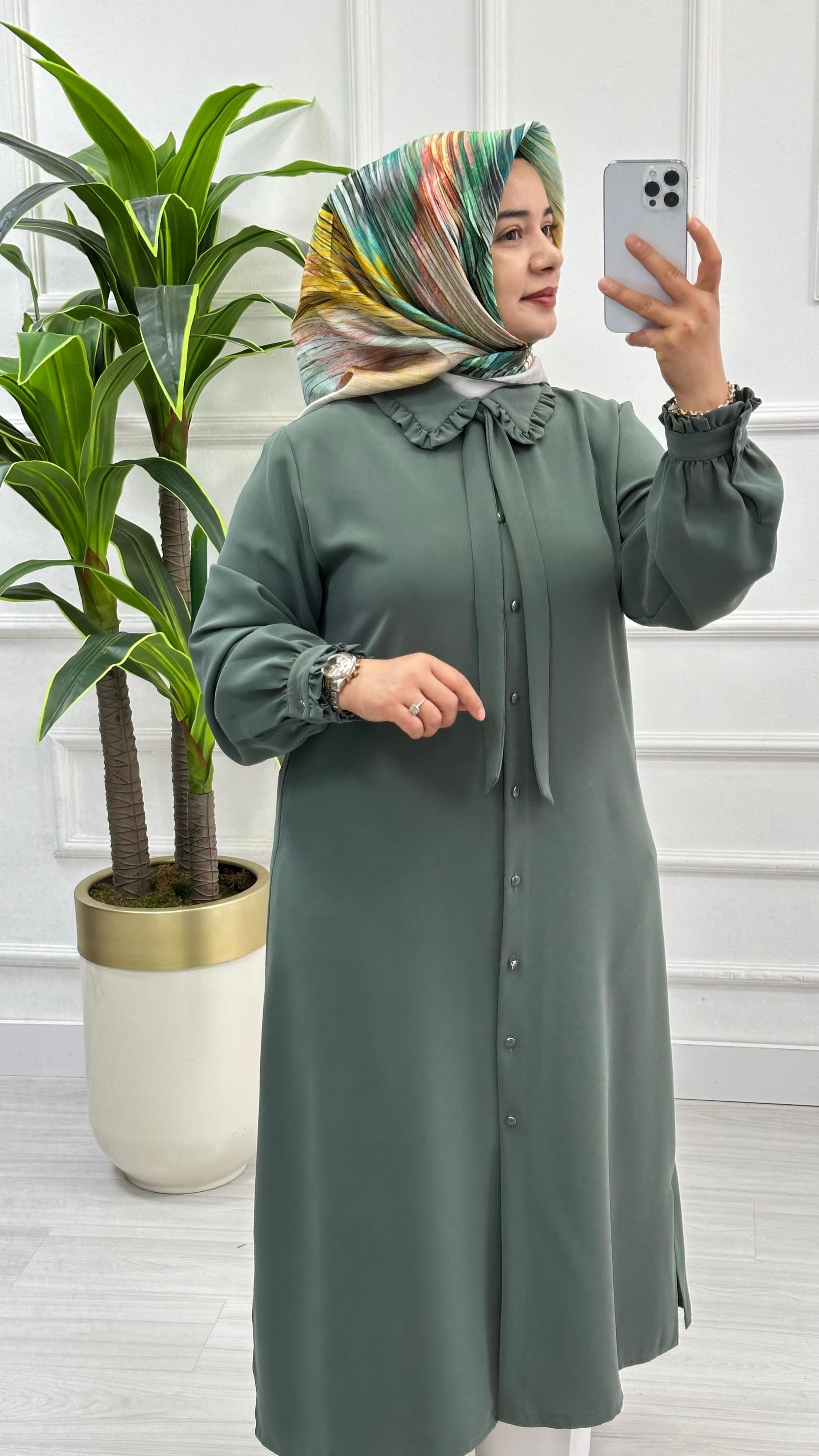 Alesya Bebe Yakalı Fırfırlı Fular Detaylı Tunik 4866 - Mint Yeşili