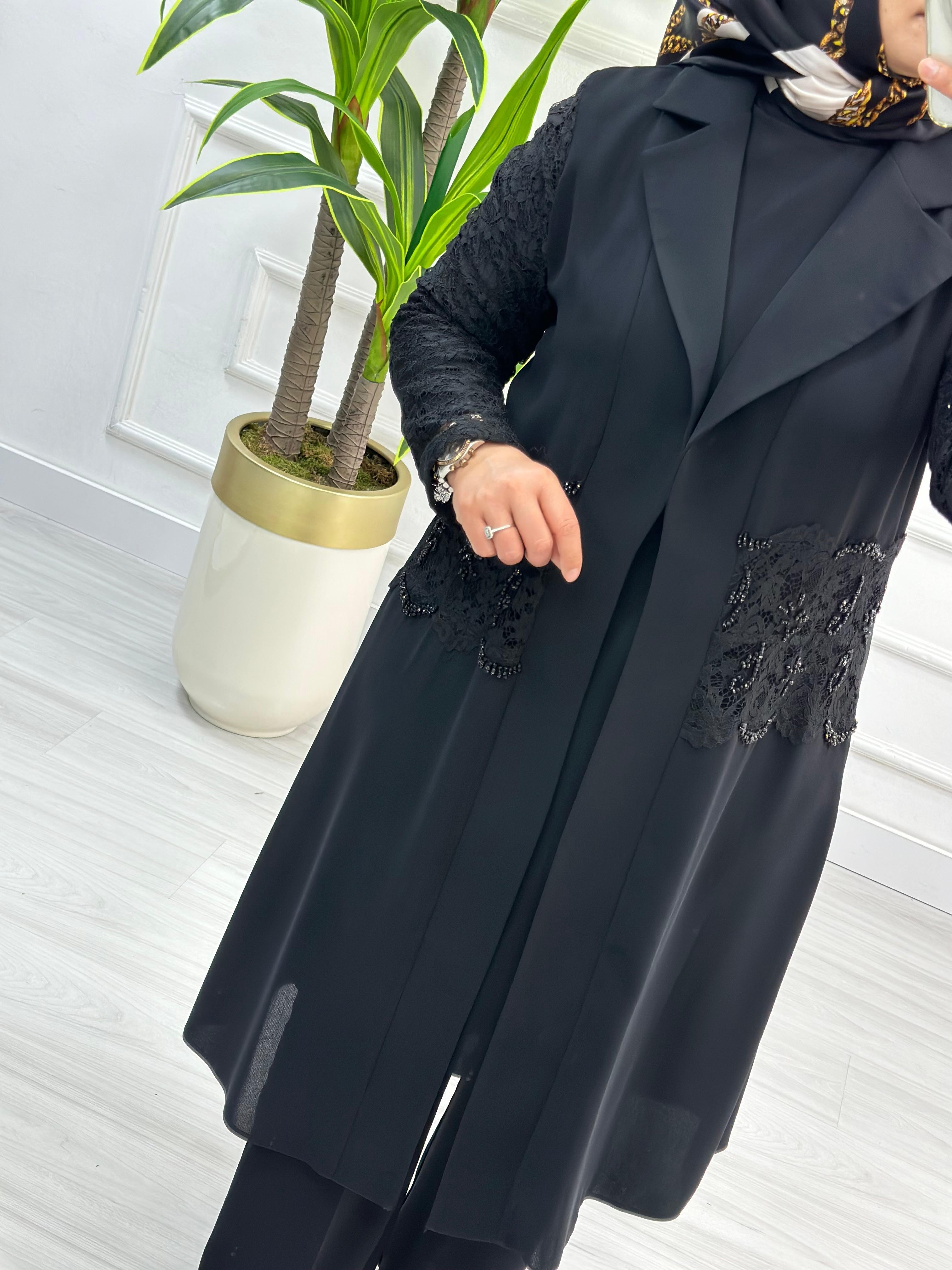 Altın Kreasyon Kolları Dantelli Yelek ve Uzun Kol İçlikli İkili Takım 8810