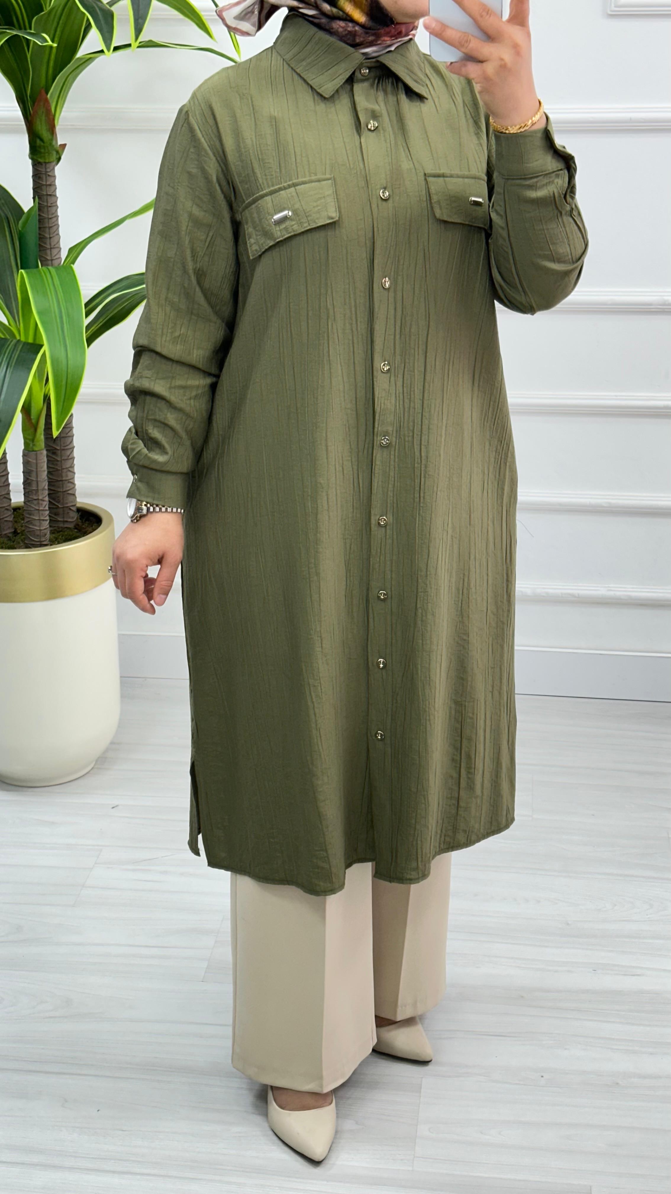 Kado Cep Detaylı Tensel Kumaş Tunik 1900 - Haki
