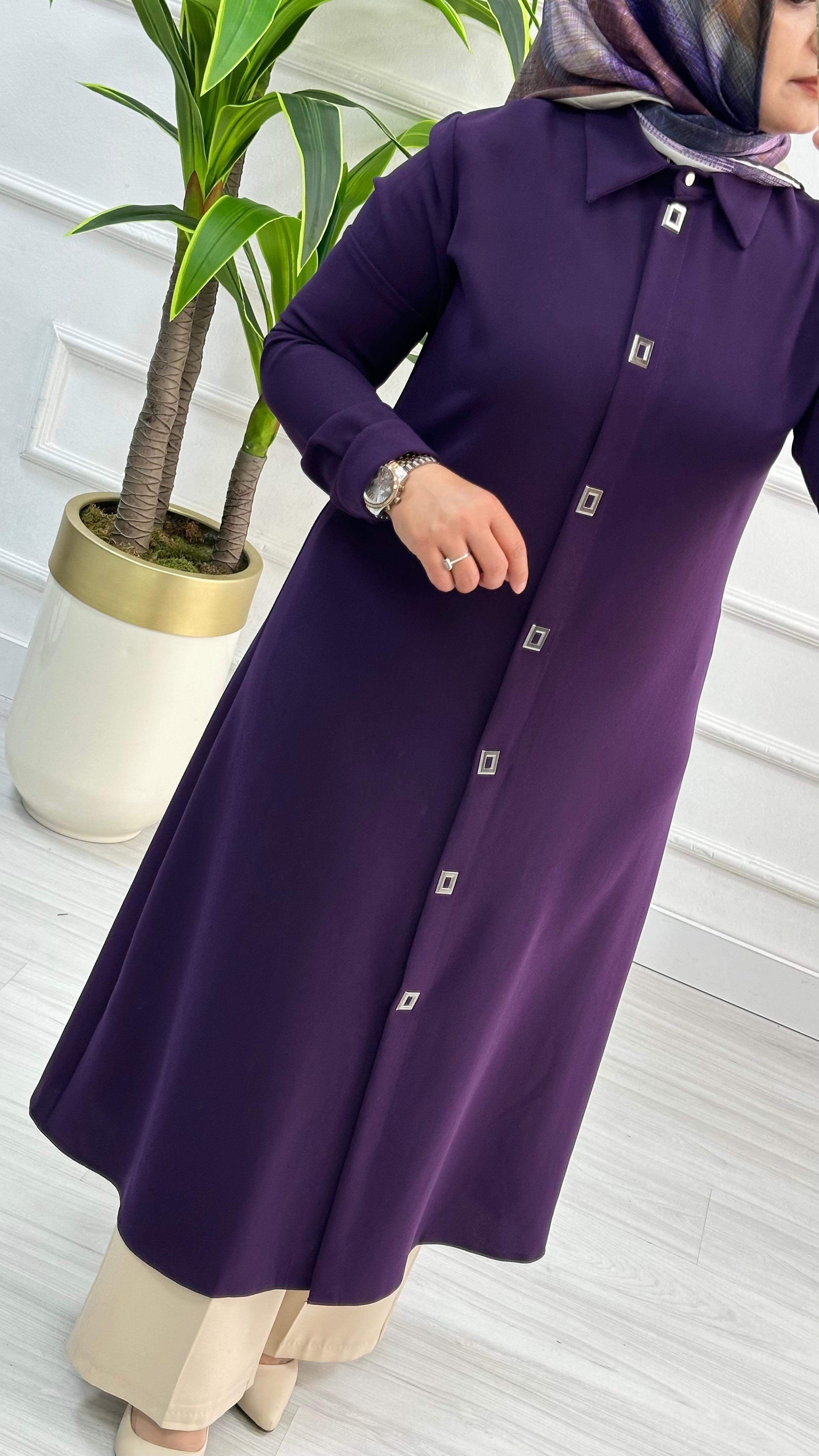 Çınar Özkan Çıt Çıtlı Uzun Tesettür Tunik Giyçık 2132 - Mor