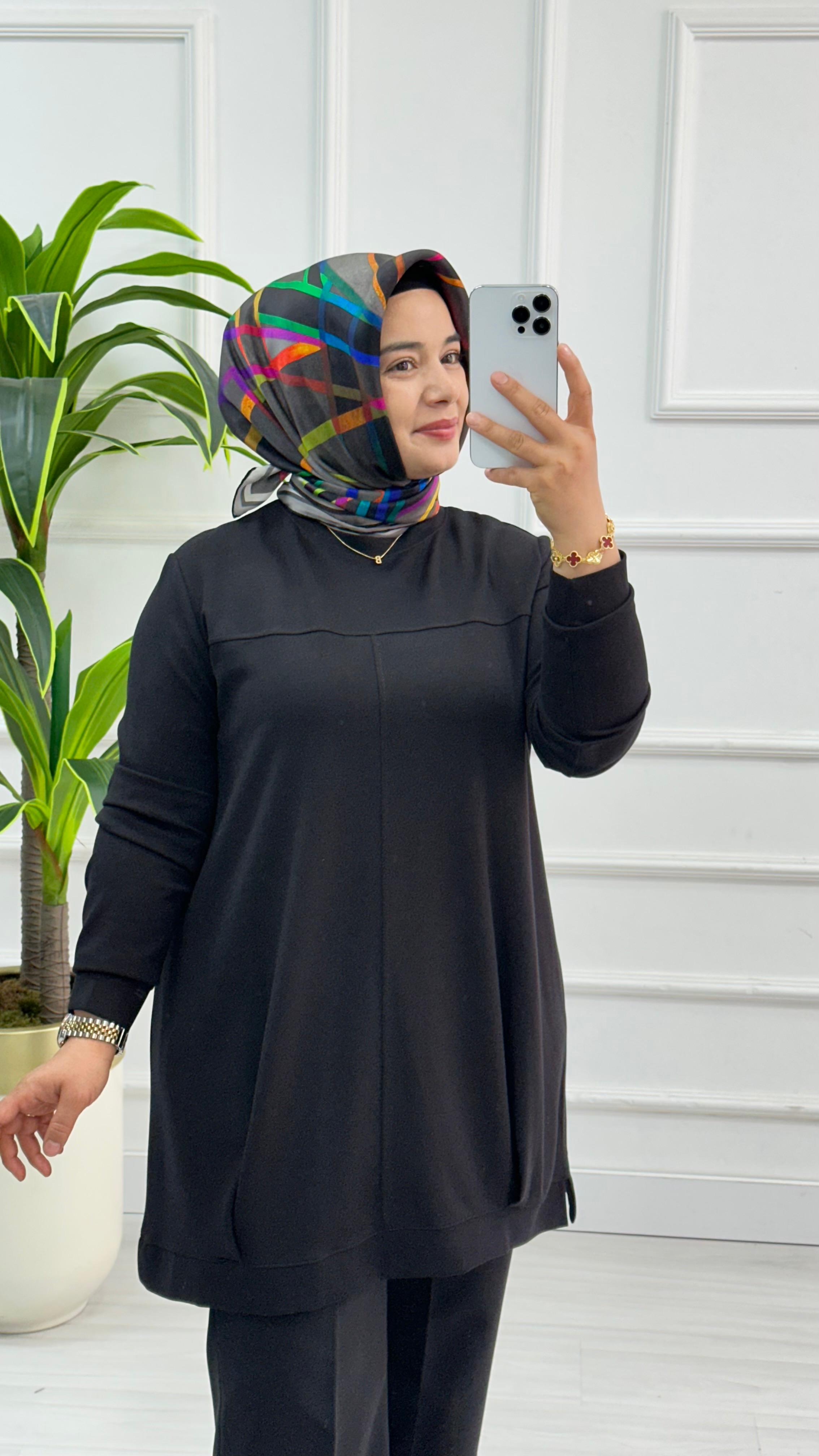 Kado Önü Pleli Osyho Tunik 7060 - Siyah