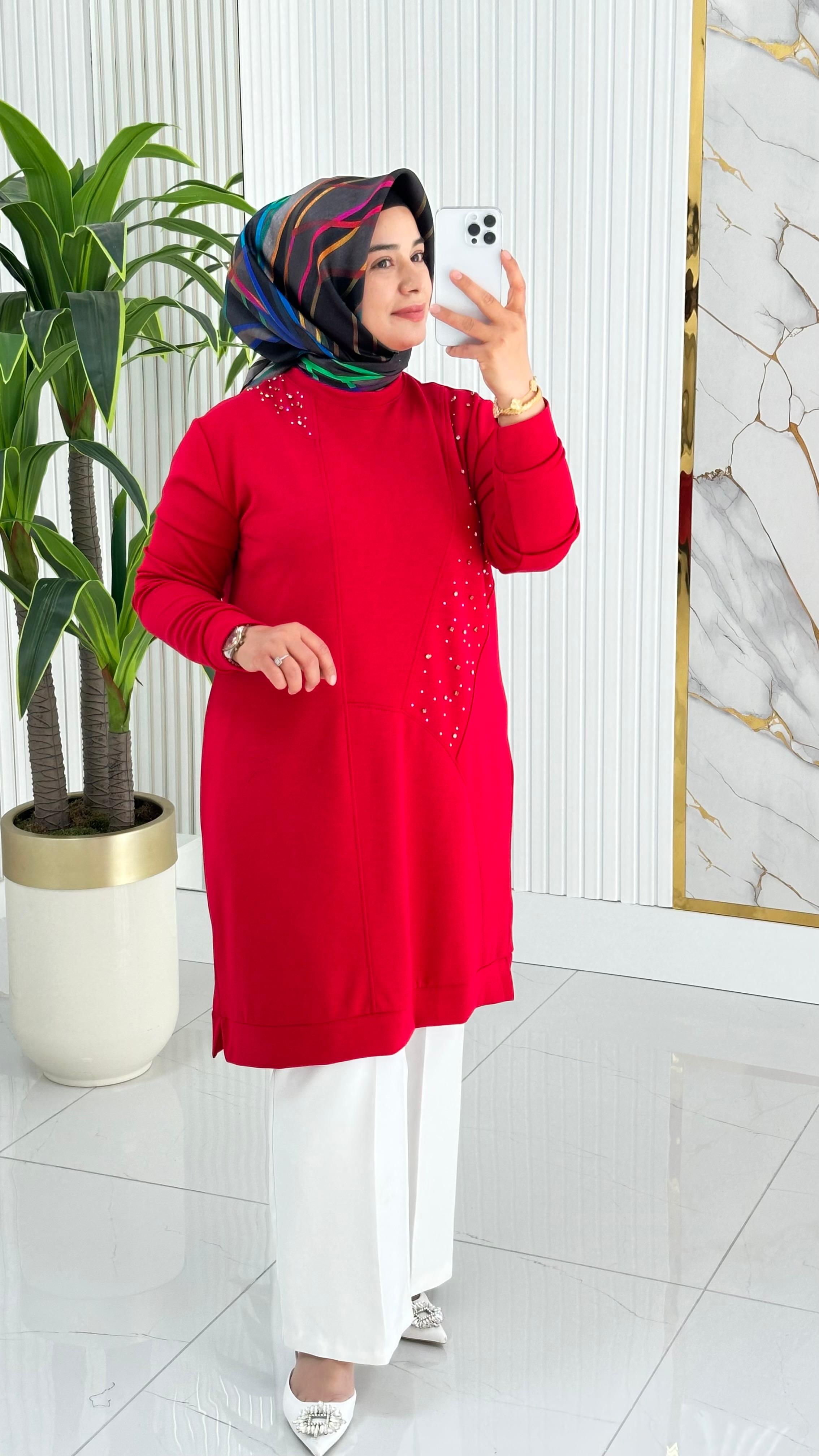 Kado Taş Baskılı Asimetrik Tunik 7020