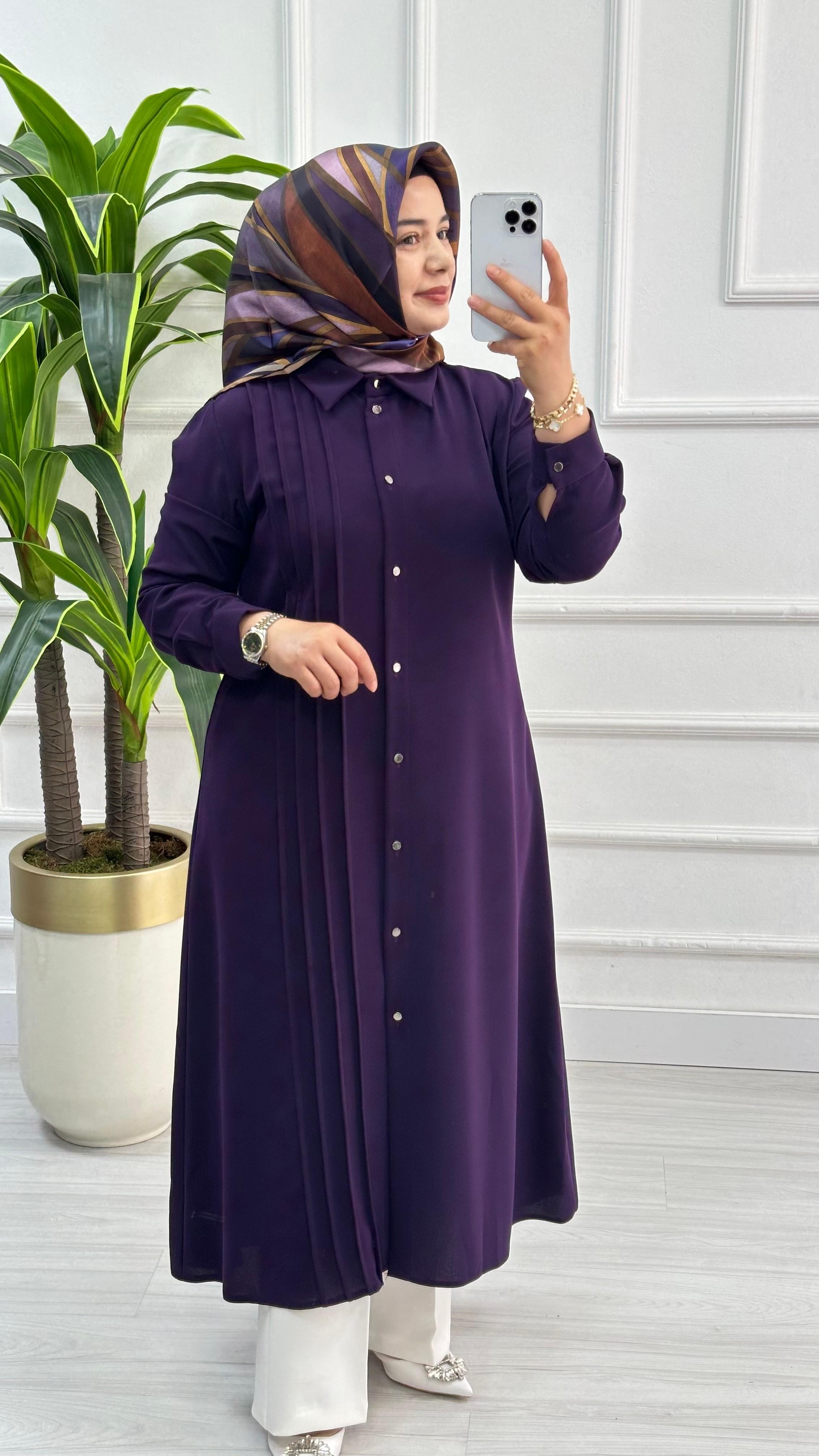 Çınar Özkan Boydan Dikişli Tunik 1623 - Mor