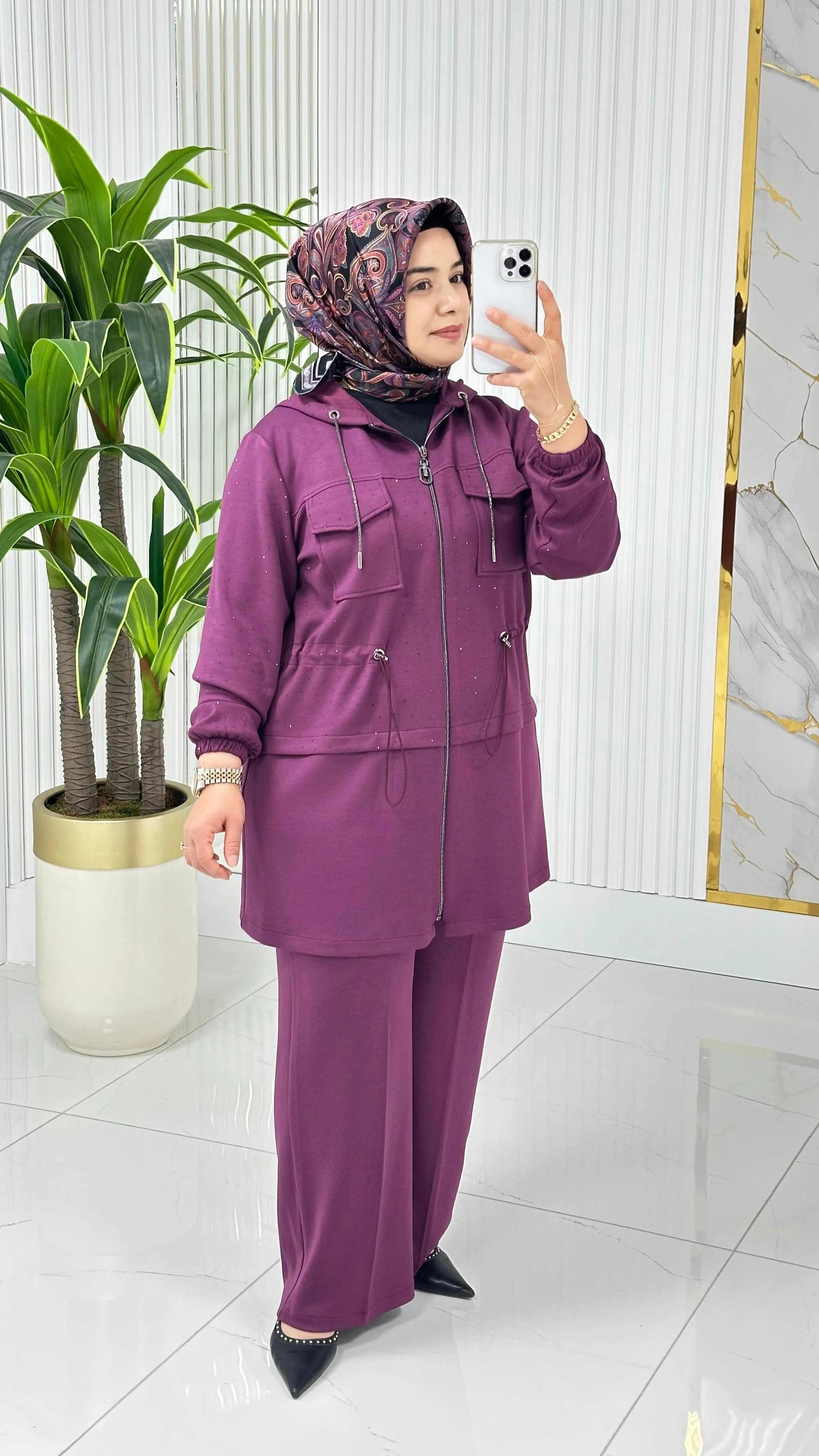 Çınar Özkan Modal Kumaş Pantolonlu Takım 2227 - Mürdüm