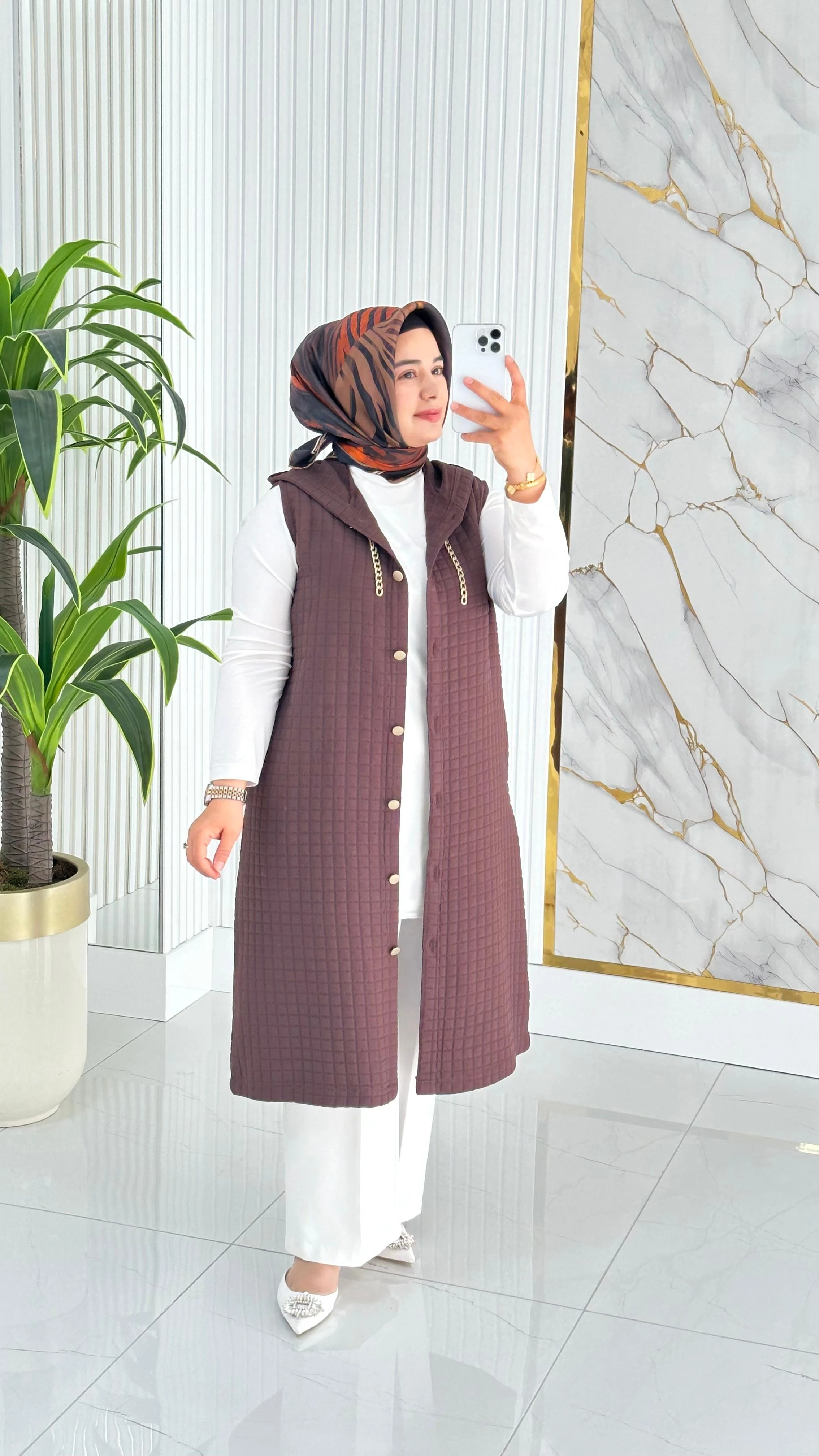 Kado Cep Detaylı Kolsuz Yelek 7190 - Acı Kahve