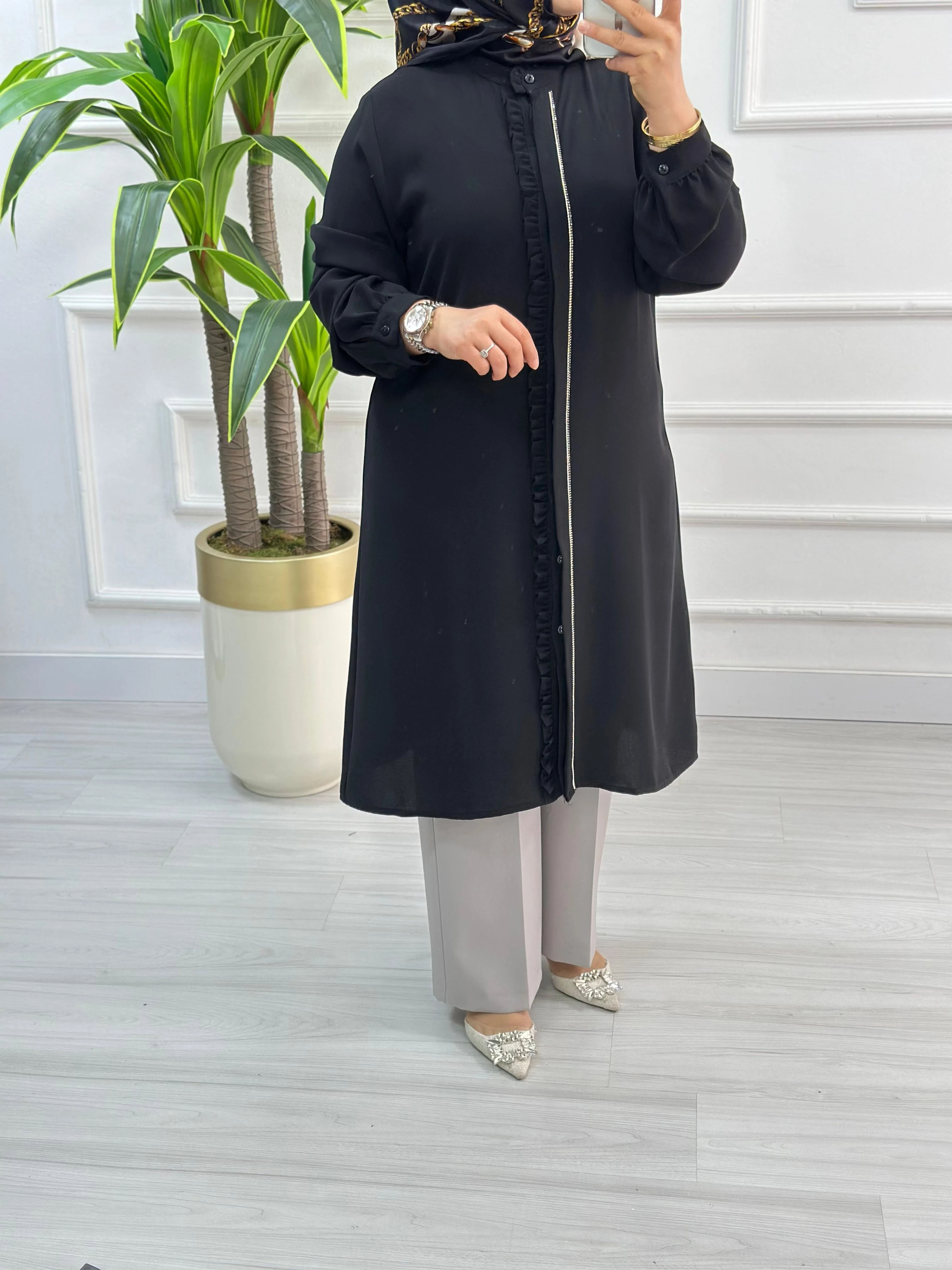 Alesya Önü Fırfır ve Taş Detaylı Tunik 4884