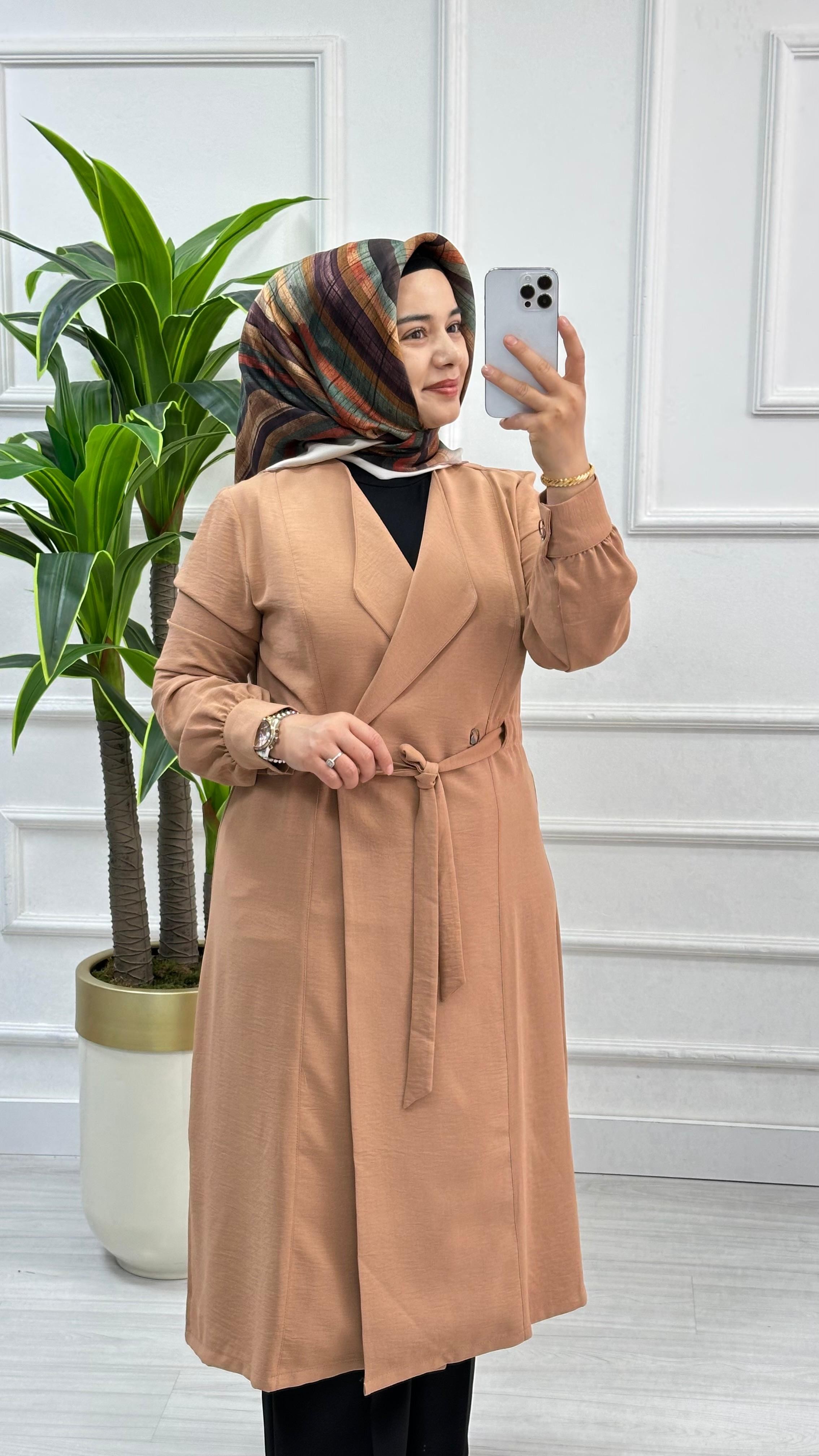 Panova Çıt Detaylı Kuşaklı Anvelok Kapamalı Giy Çık 7010 - Camel