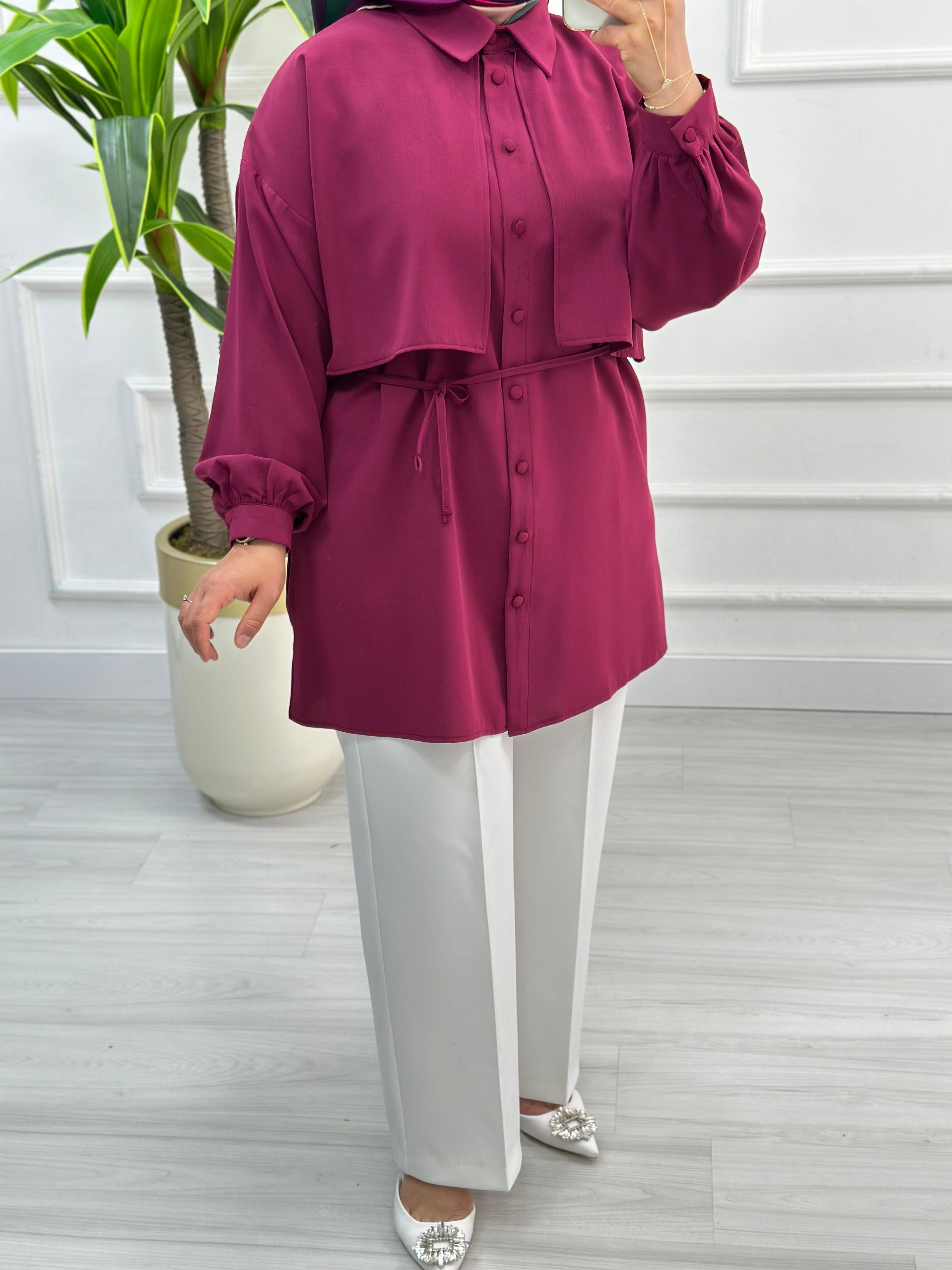 Cepkenli Biyeli Kemerli Linda Spor Tunik 1869