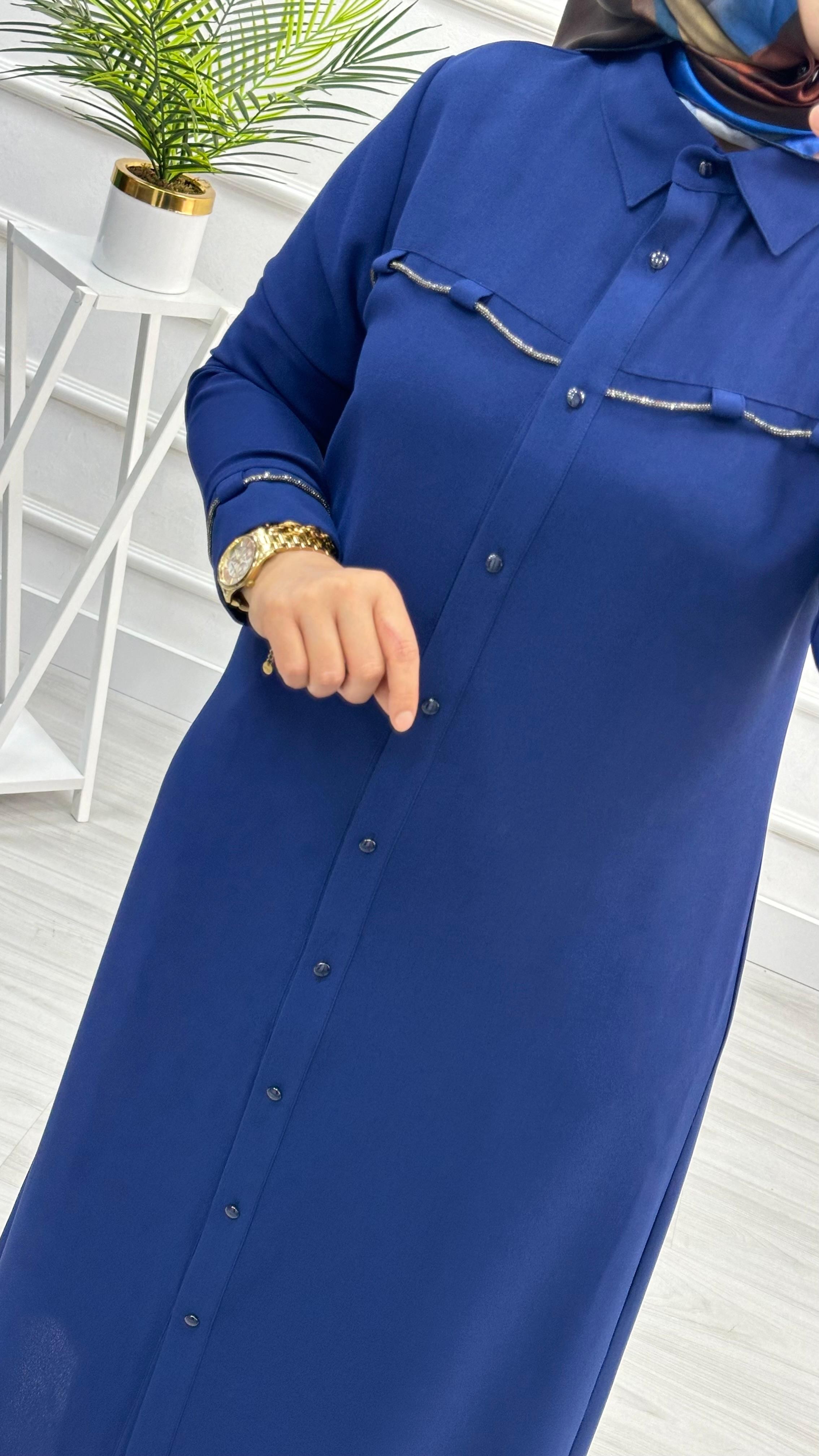 Kolları Ve Önü Taş Detaylı Tunik 4712 - Saks Mavisi