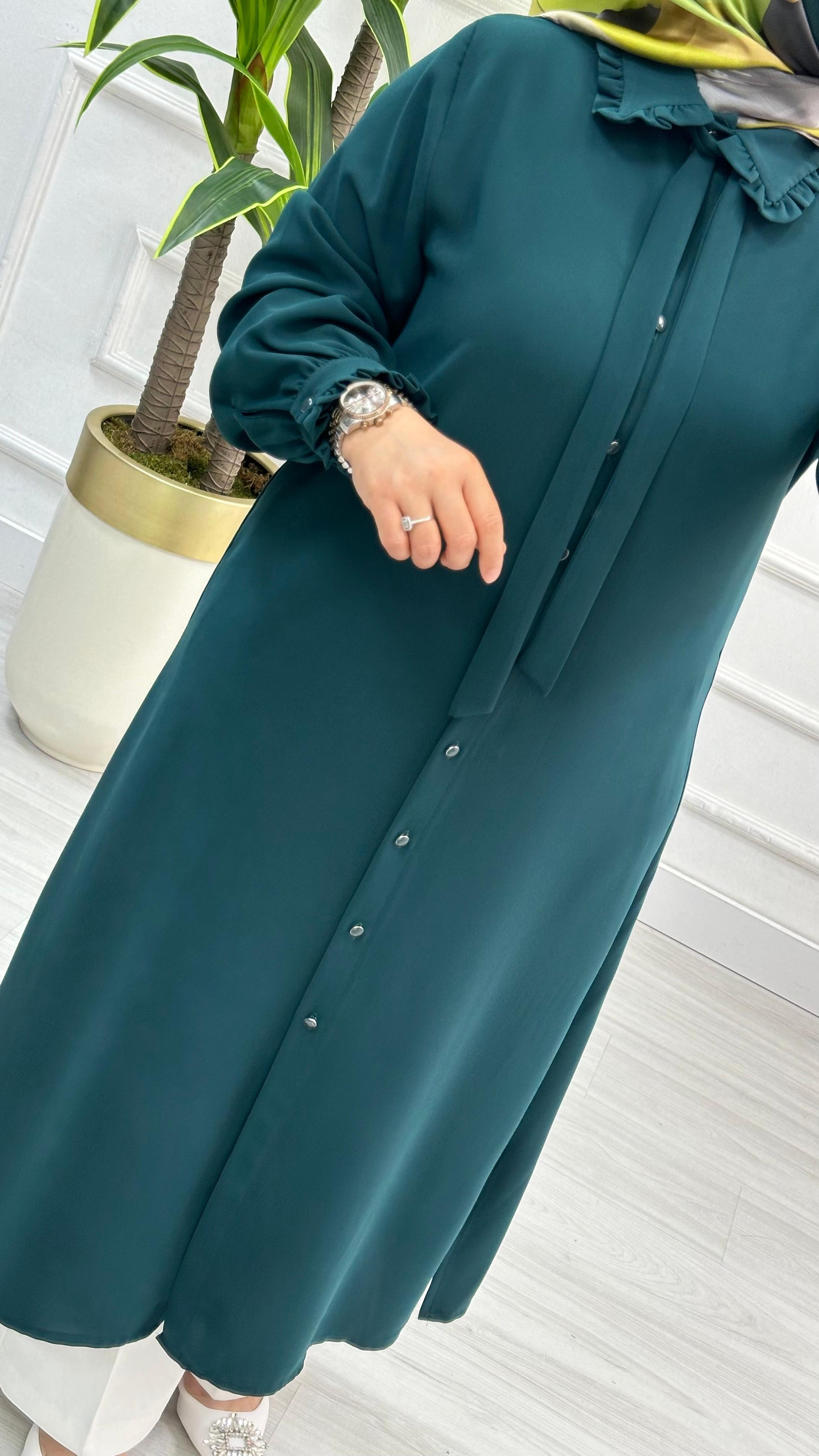 Alesya Bebe Yakalı Fırfırlı Fular Detaylı Tunik 4866 - Zümrüt Yeşili