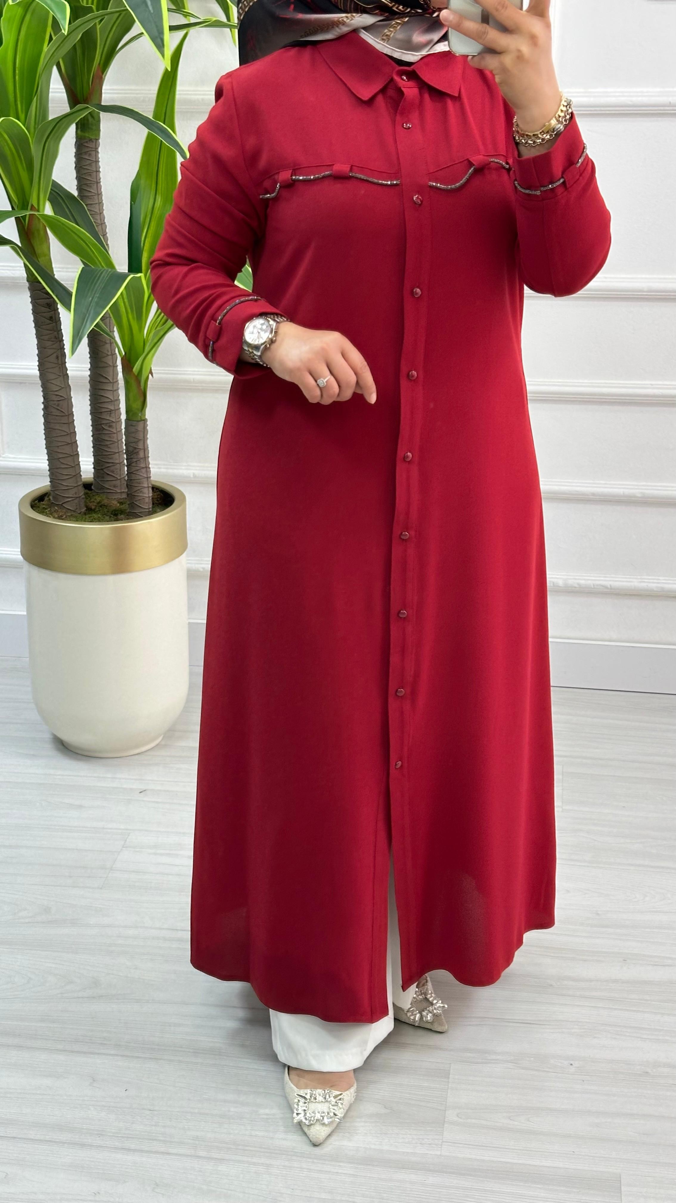 Kolları Ve Önü Taş Detaylı Tunik 4712 - Kırmızı