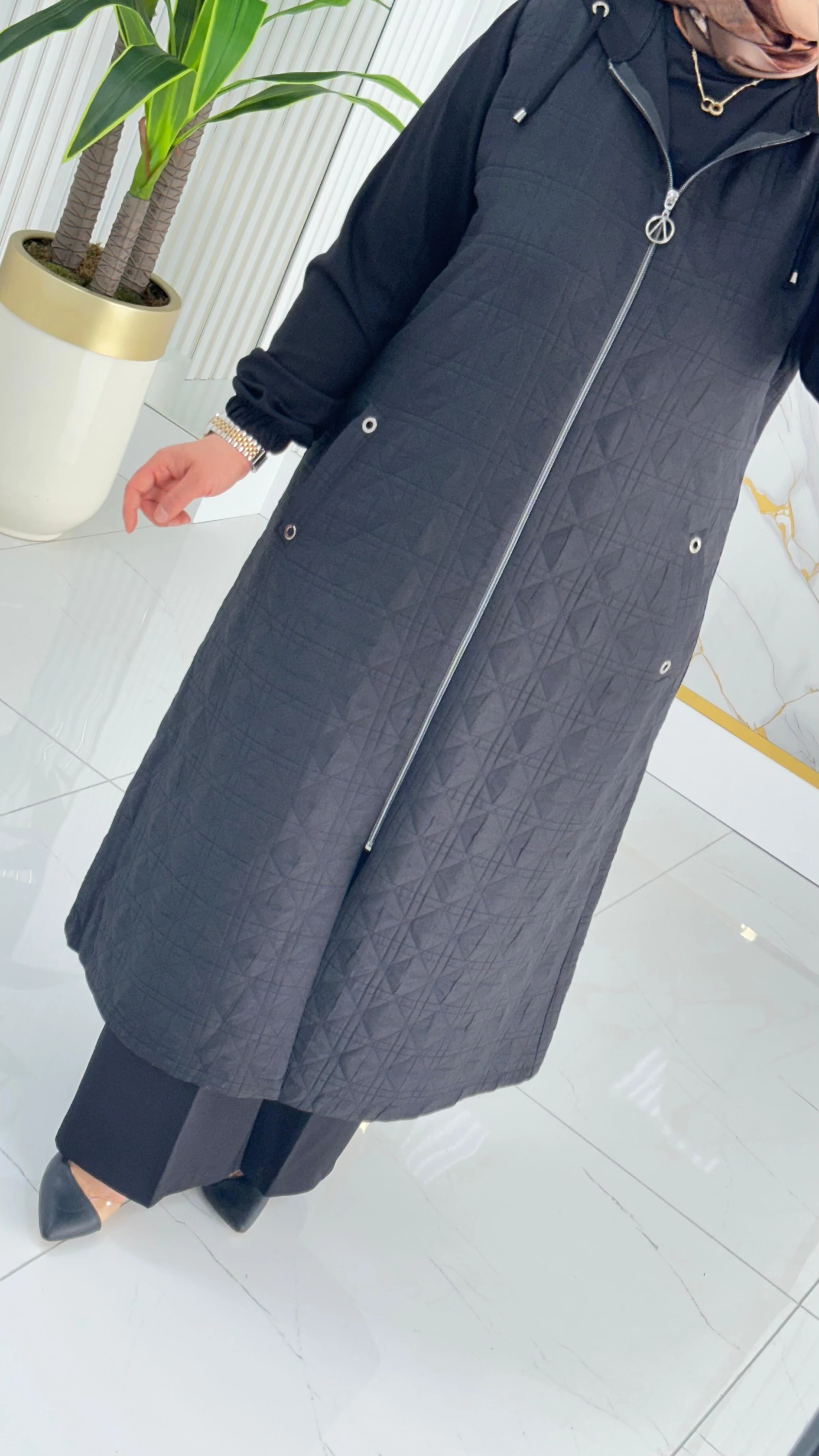 Çınar Özkan Önü Fermuarlı Cepli Kadın Kapitone Kap 2265 - Siyah