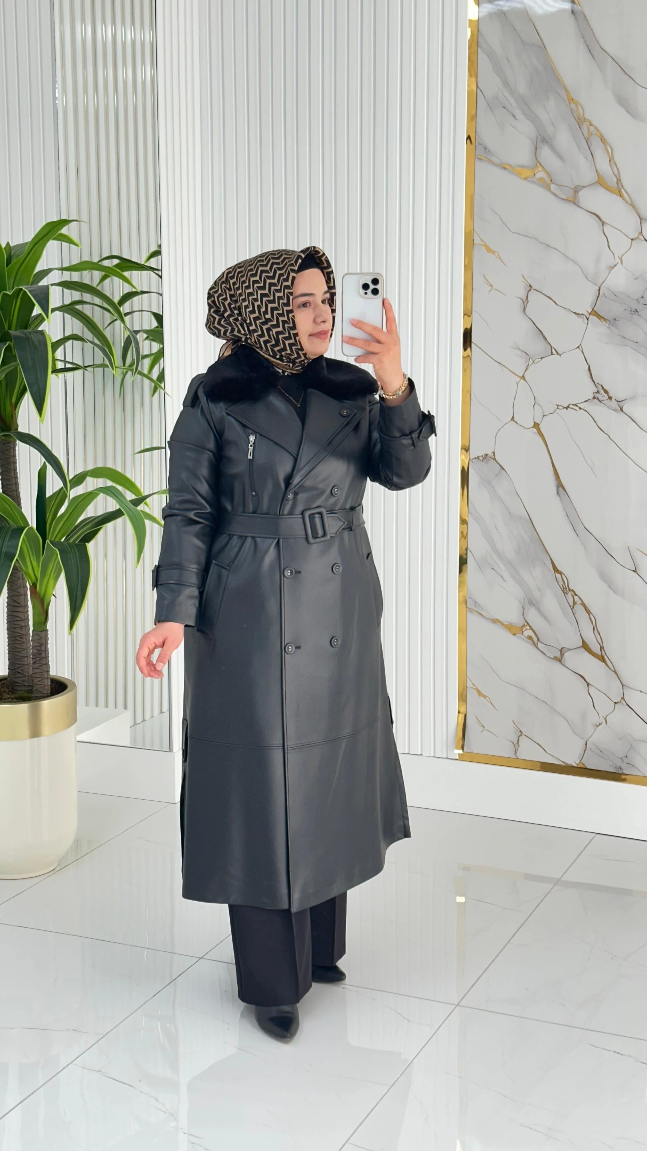 Zühre Kürk Yaka Fermuar Detaylı Deri Trençkot 1352