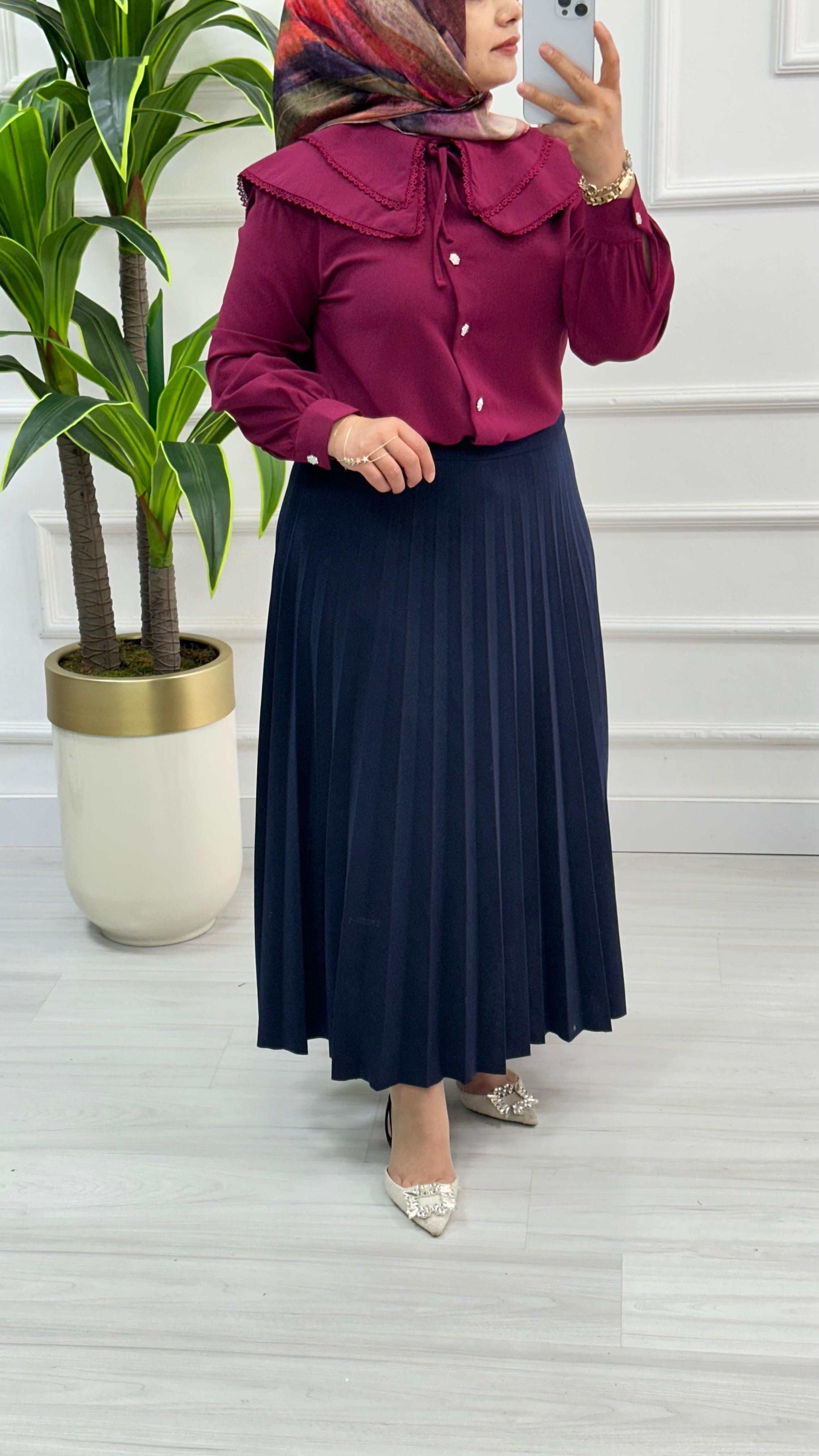 Dantelli Çift Yakalı Linda Tunik 1734 - Bordo