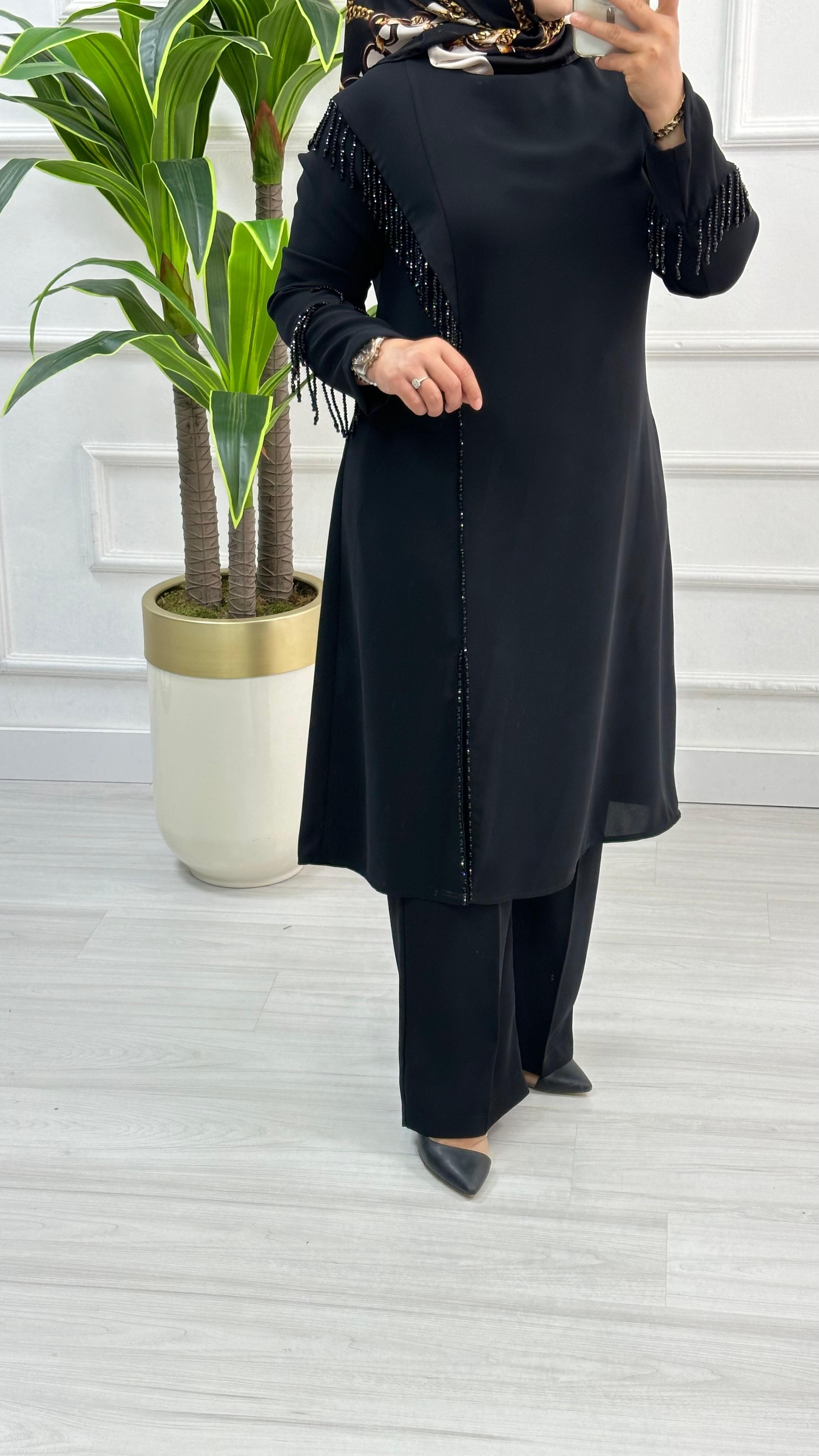 Altın Kreasyon Kolları Organze Tüllü Yelek ve Uzun Kol İçlikli İkili Takım 8750