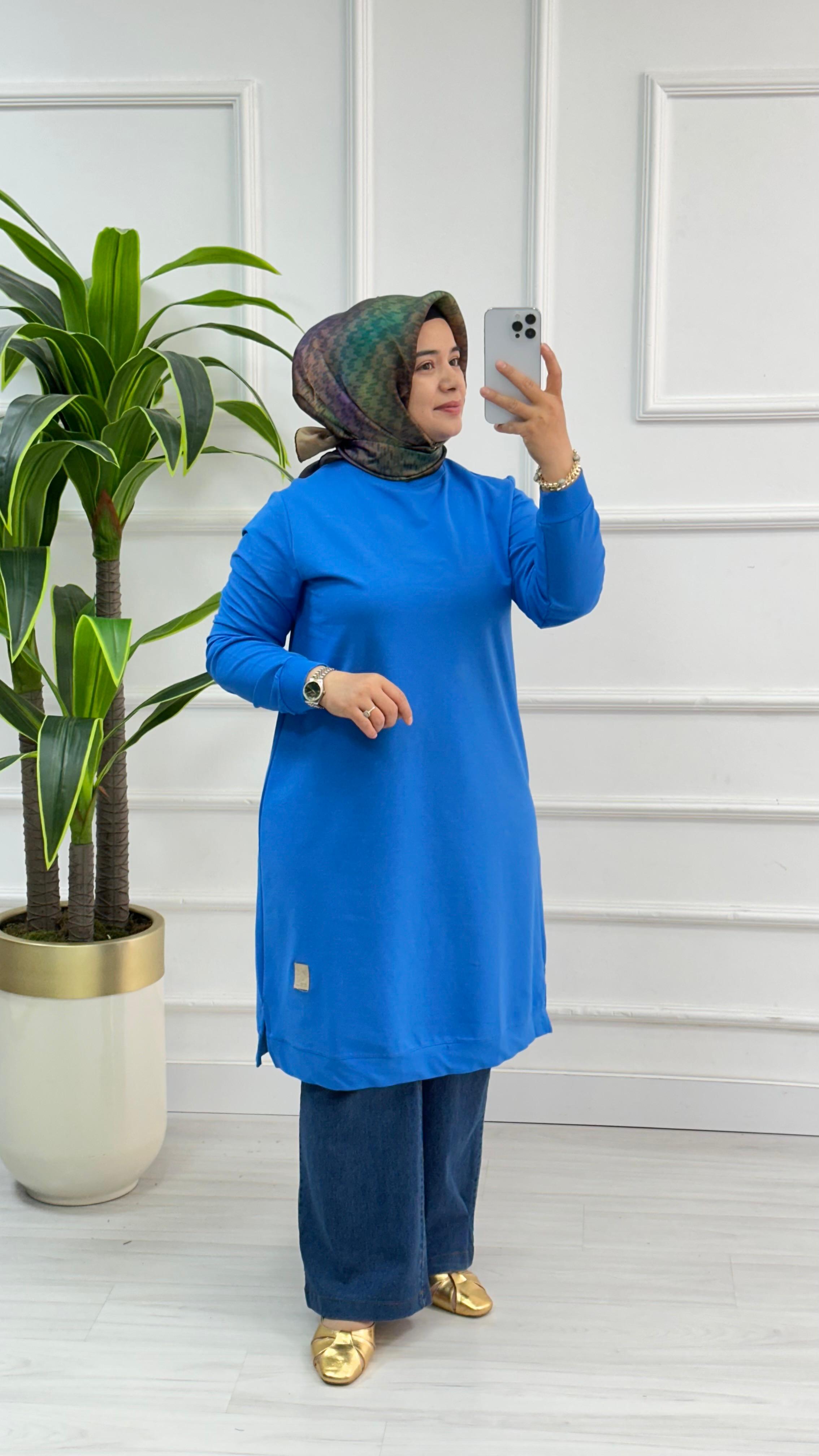 Kado Klasik Uzun Tunik 7194 - Mavi