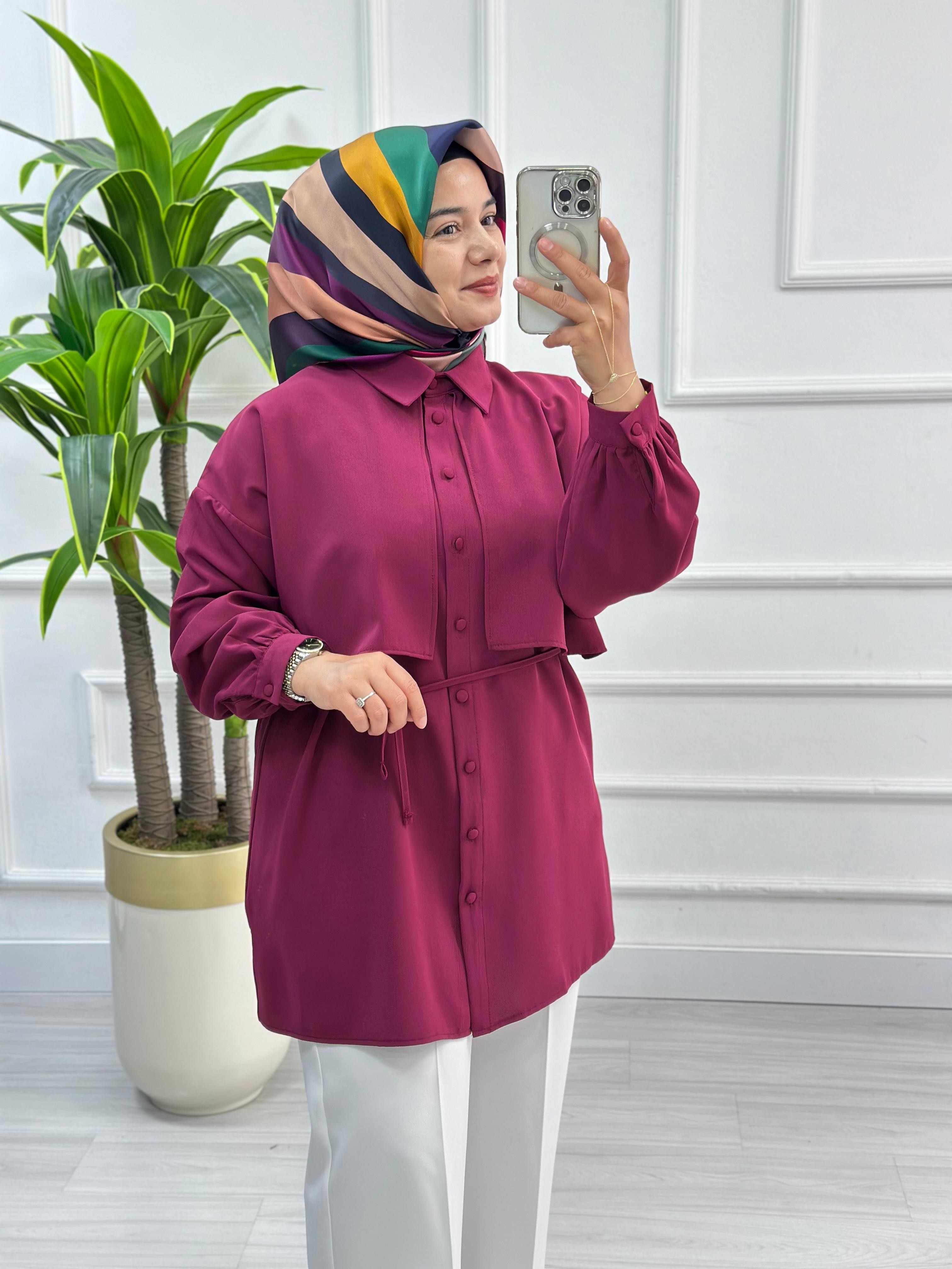 Cepkenli Biyeli Kemerli Linda Spor Tunik 1869