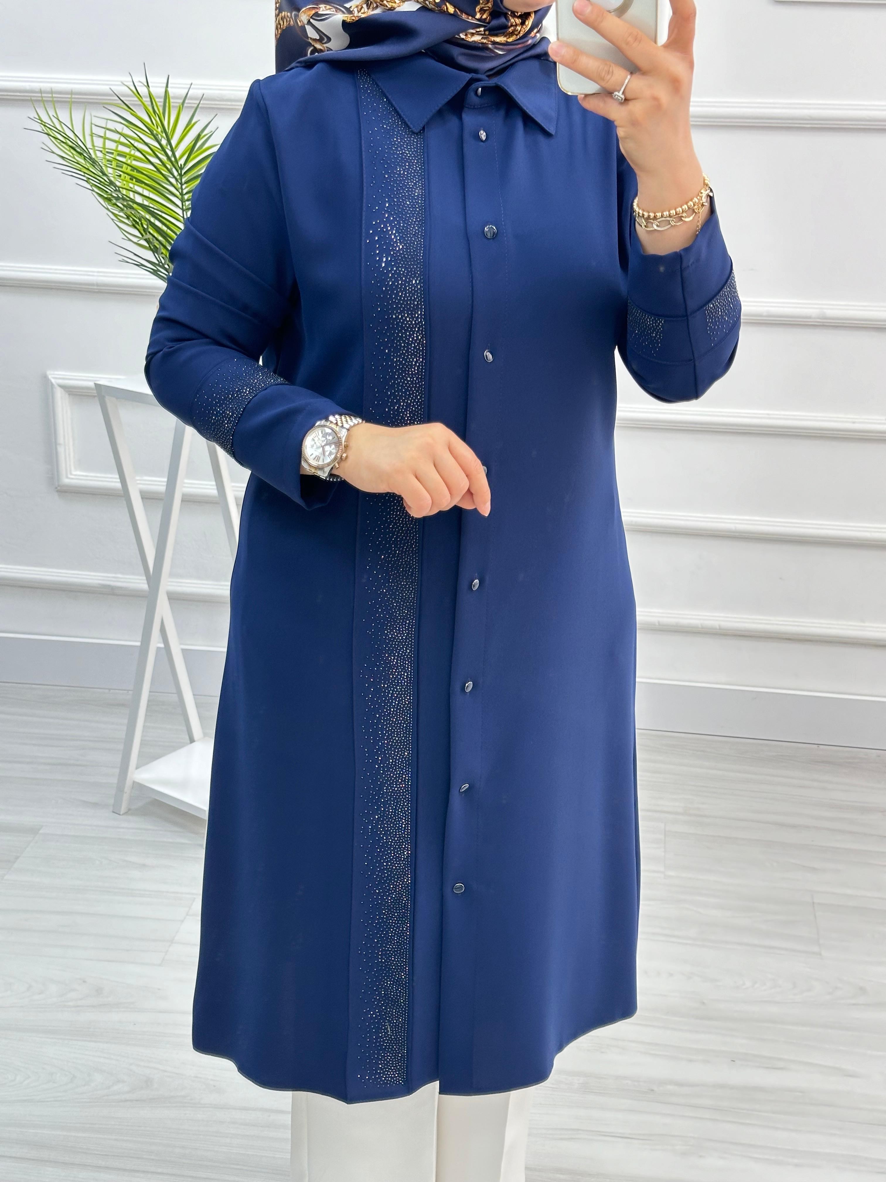 Qetenn Polo Krep Çımalı Taş Detaylı Tunik 2805