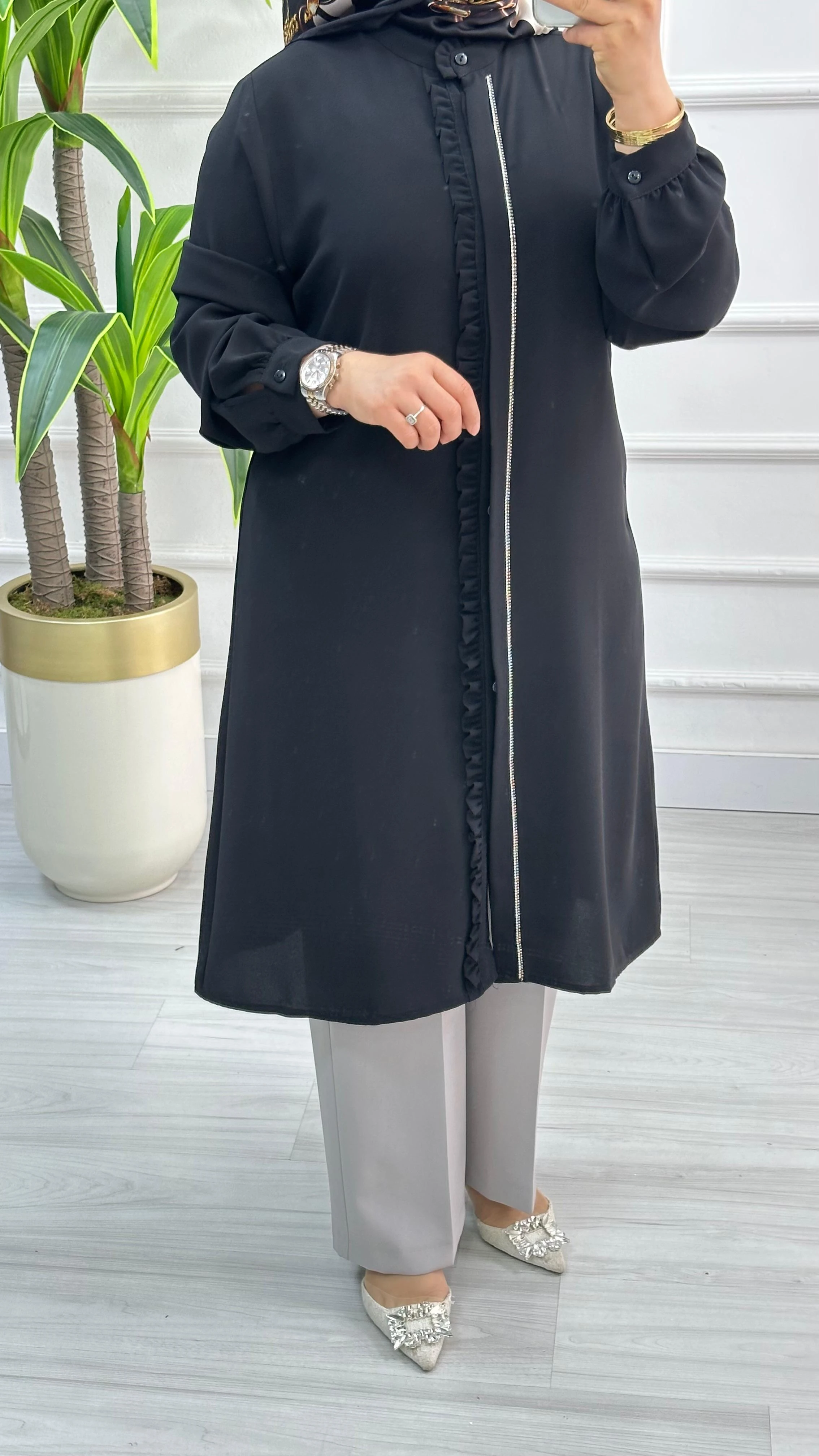 Alesya Önü Fırfır ve Taş Detaylı Tunik 4884