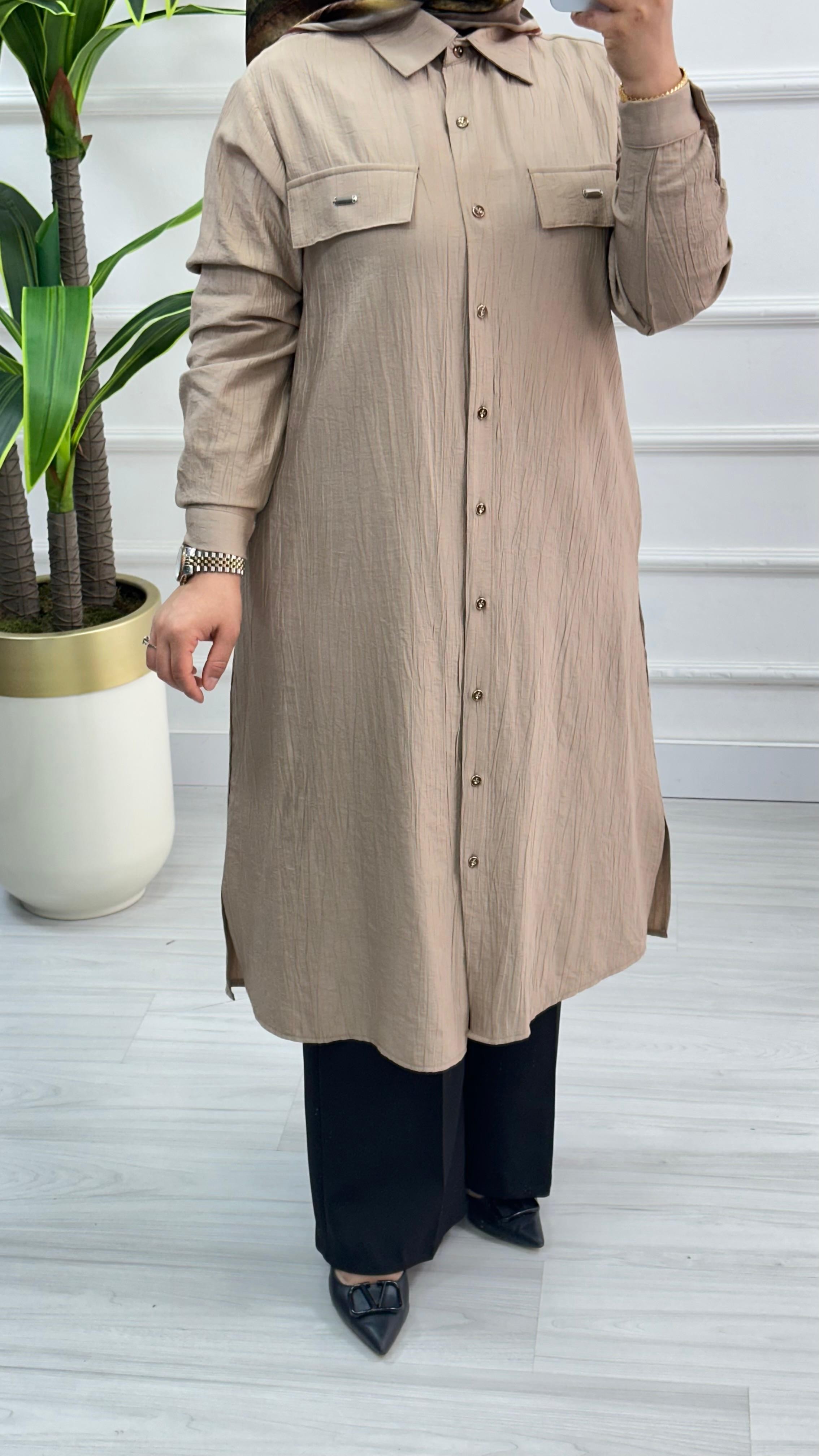 Kado Cep Detaylı Tensel Kumaş Tunik 1900 - Taş