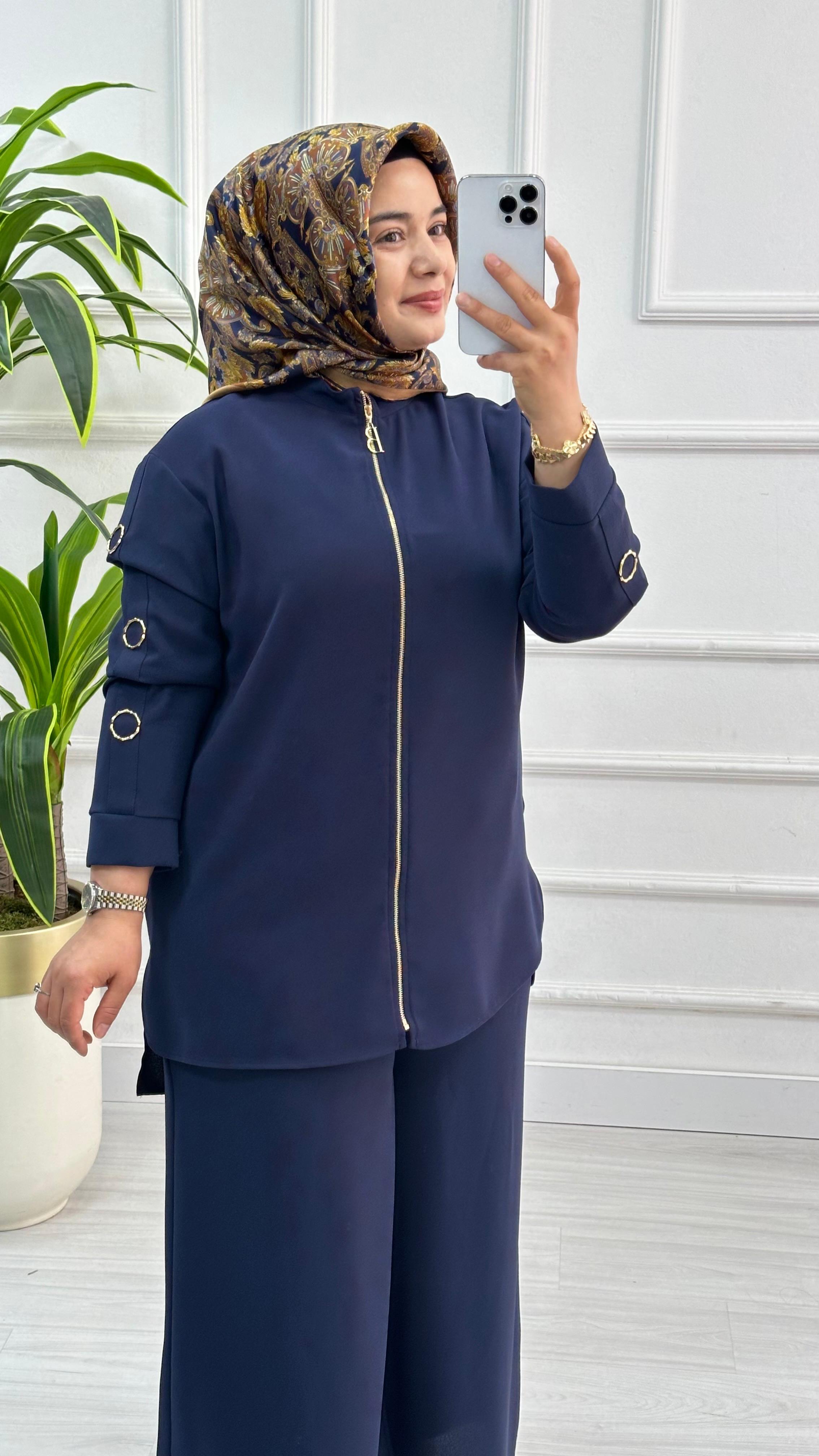 Belli (Armine) Ceket ve Pantolonlu Krep Takım 6001 - Lacivert