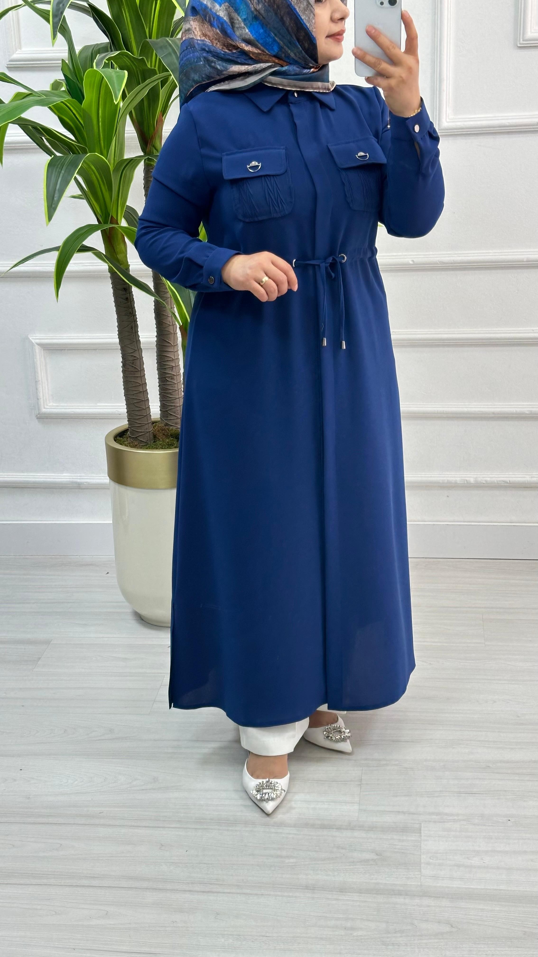 Moda Perfect Beli Büzgülü Gizli Düğmeli Uzun Boy Giy Çık 1550 - Saks Mavisi