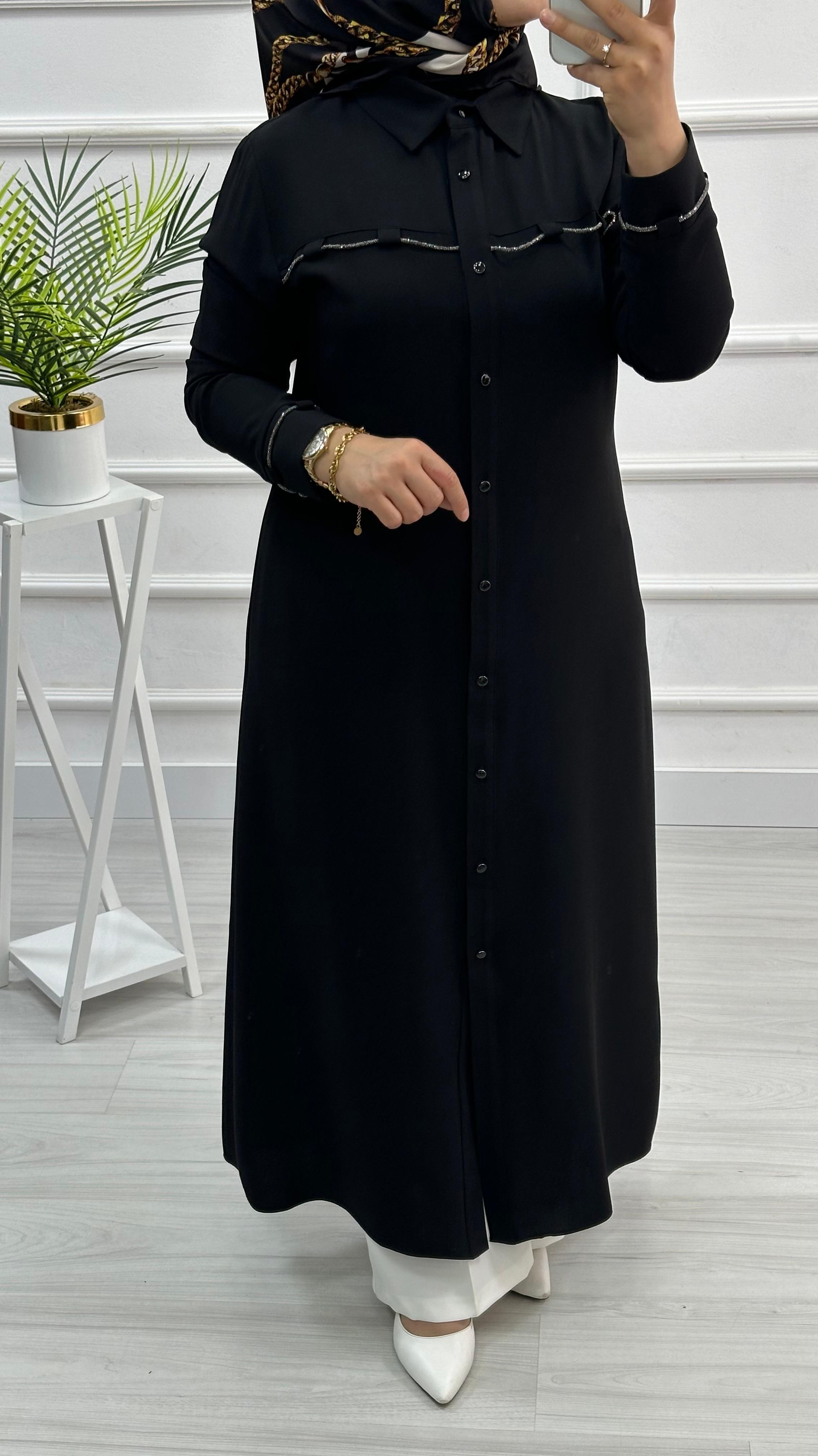 Kolları Ve Önü Taş Detaylı Tunik 4712 - Siyah