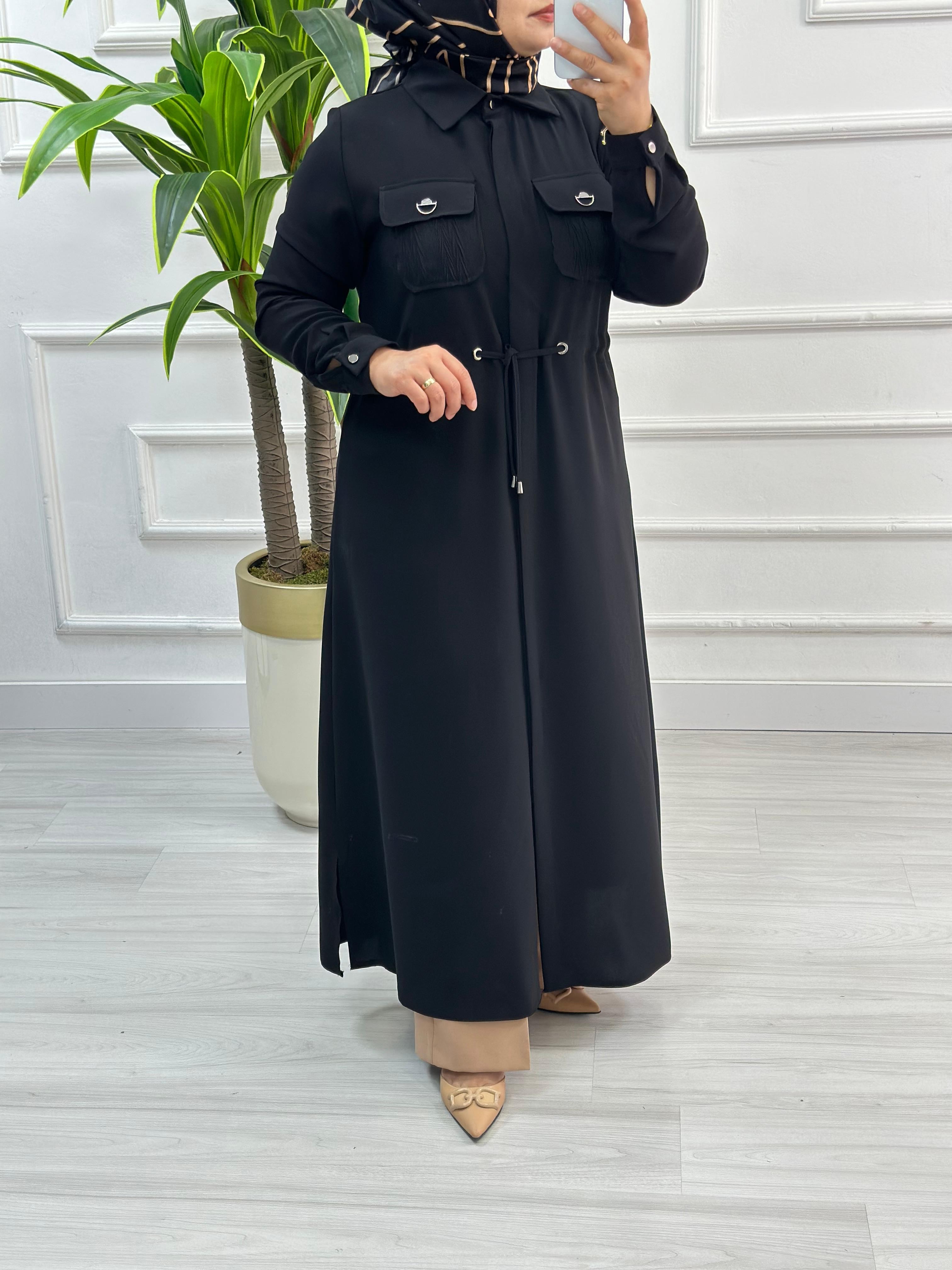 Moda Perfect Beli Büzgülü Gizli Düğmeli Uzun Boy Giy Çık 1550 - Siyah