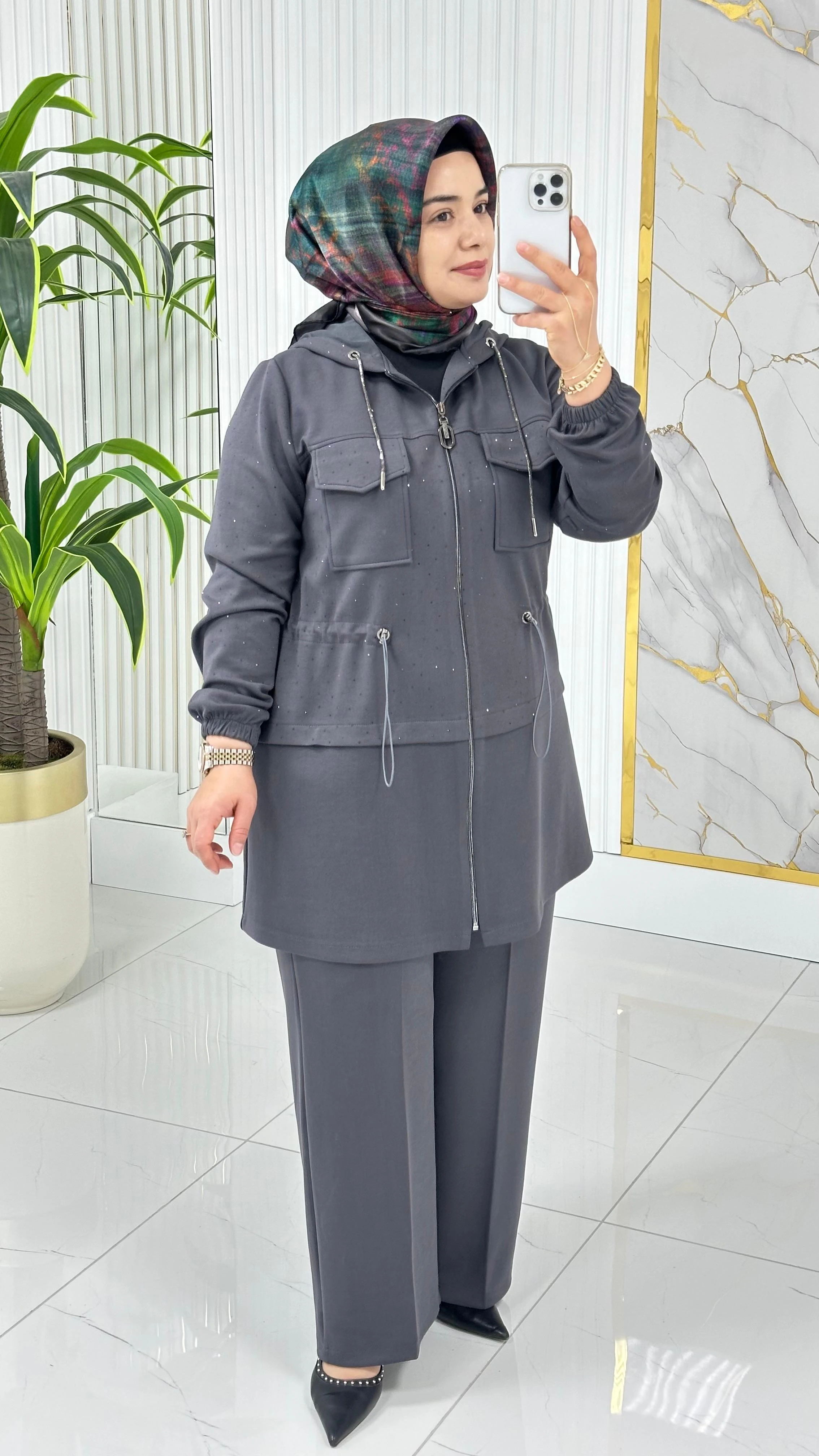 Çınar Özkan Modal Kumaş Pantolonlu Takım 2227 - Gri