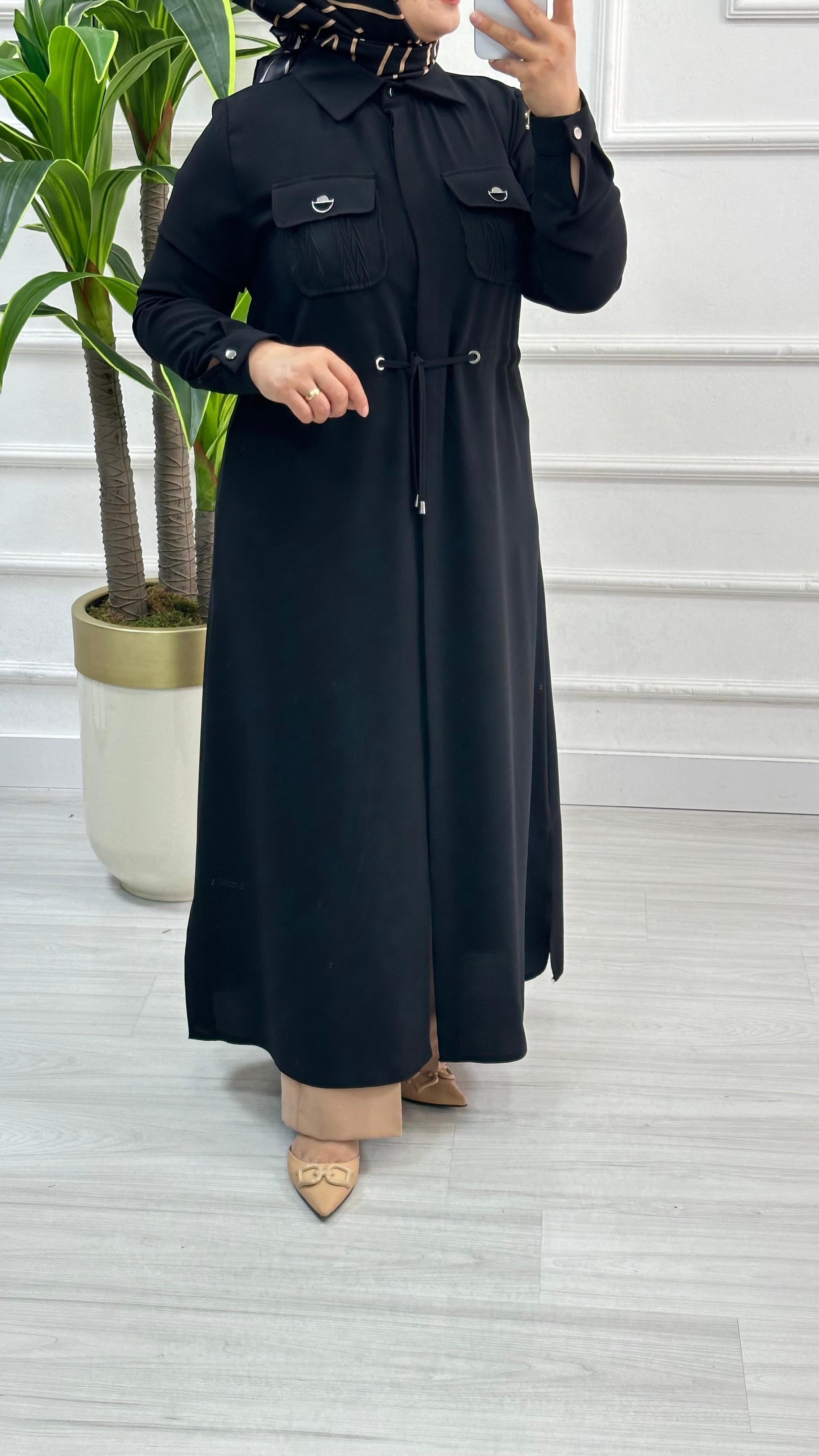Moda Perfect Beli Büzgülü Gizli Düğmeli Uzun Boy Giy Çık 1550 - Siyah