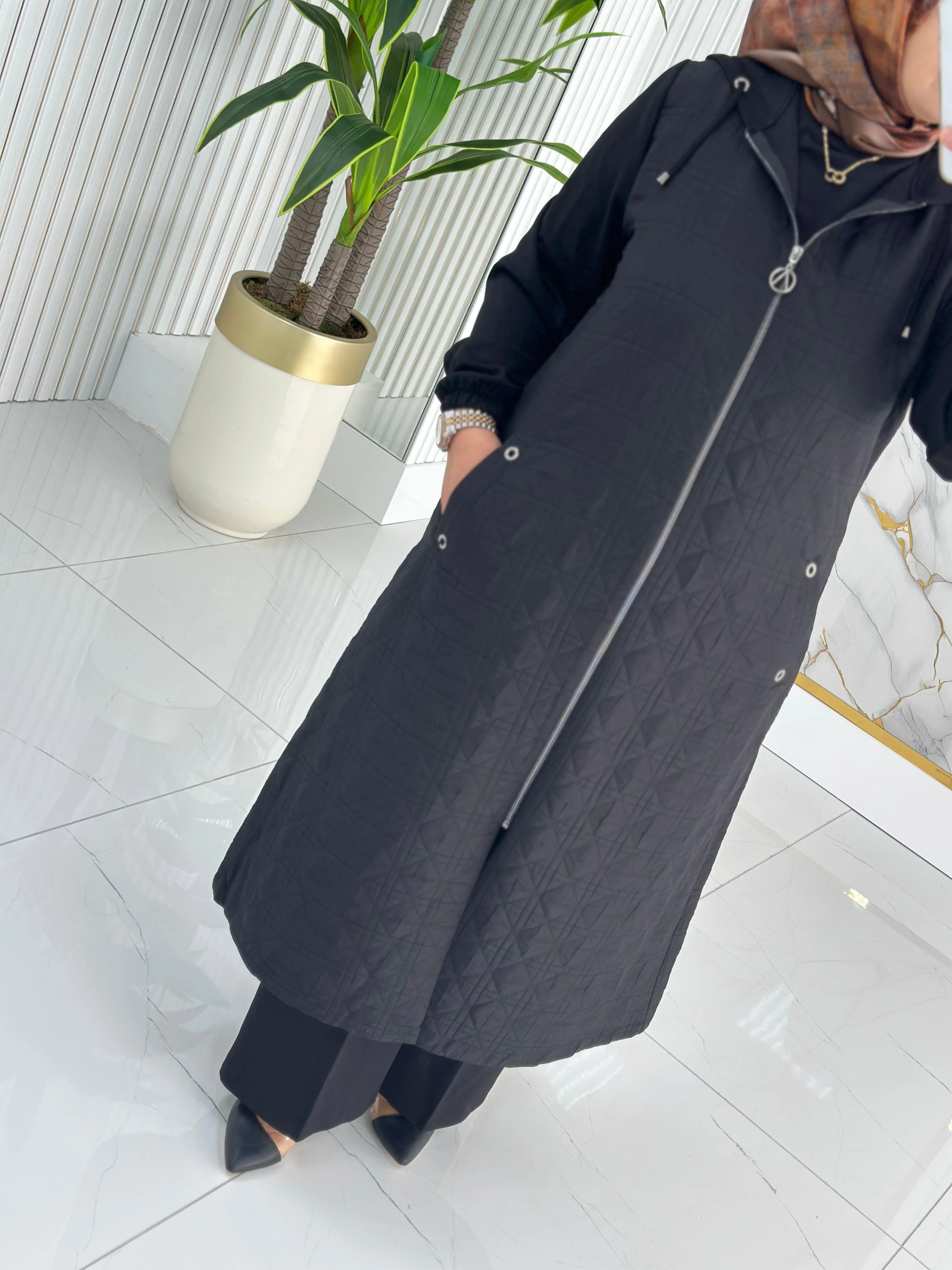 Çınar Özkan Önü Fermuarlı Cepli Kadın Kapitone Kap 2265 - Siyah