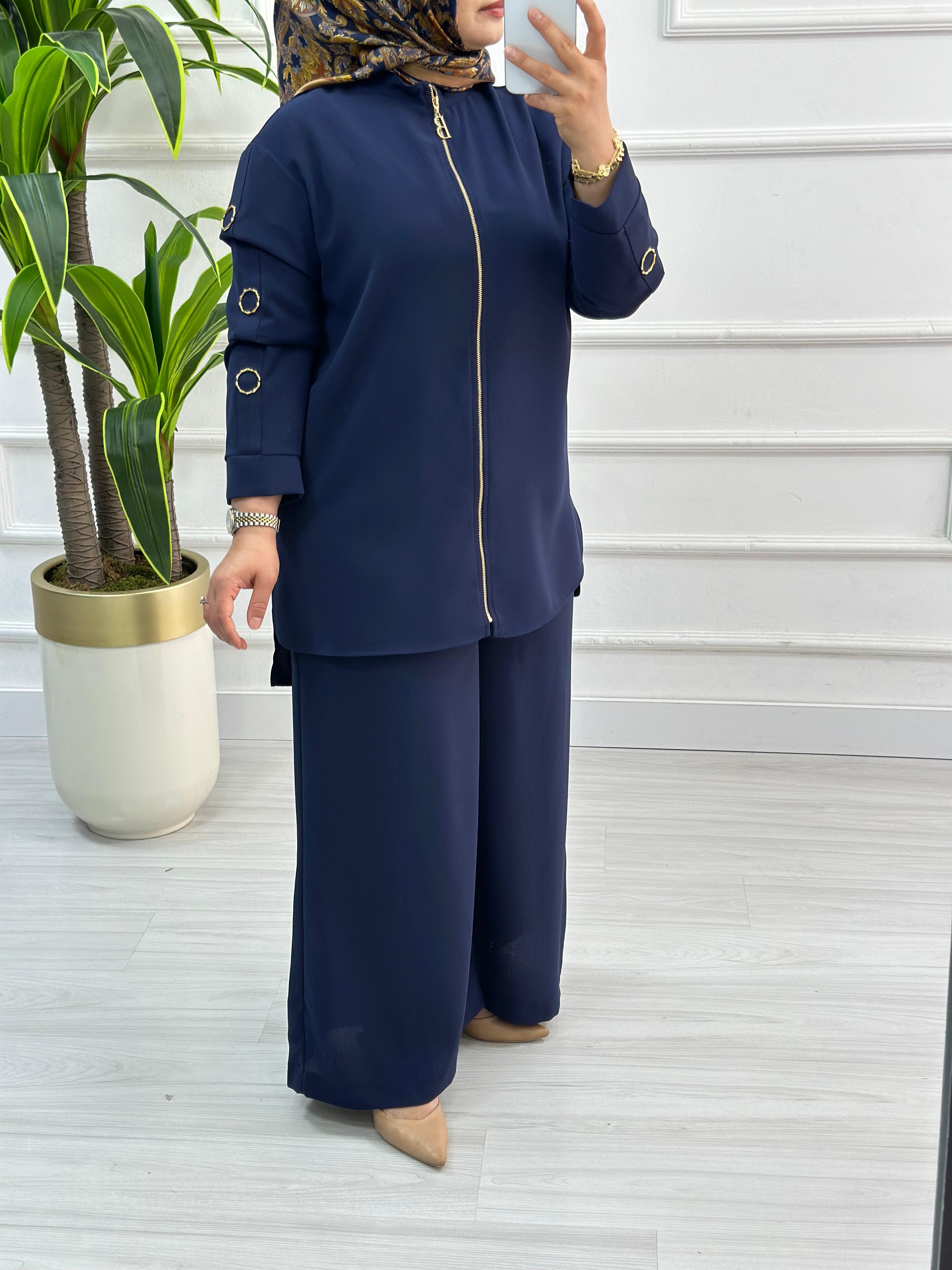 Belli (Armine) Ceket ve Pantolonlu Krep Takım 6001 - Lacivert
