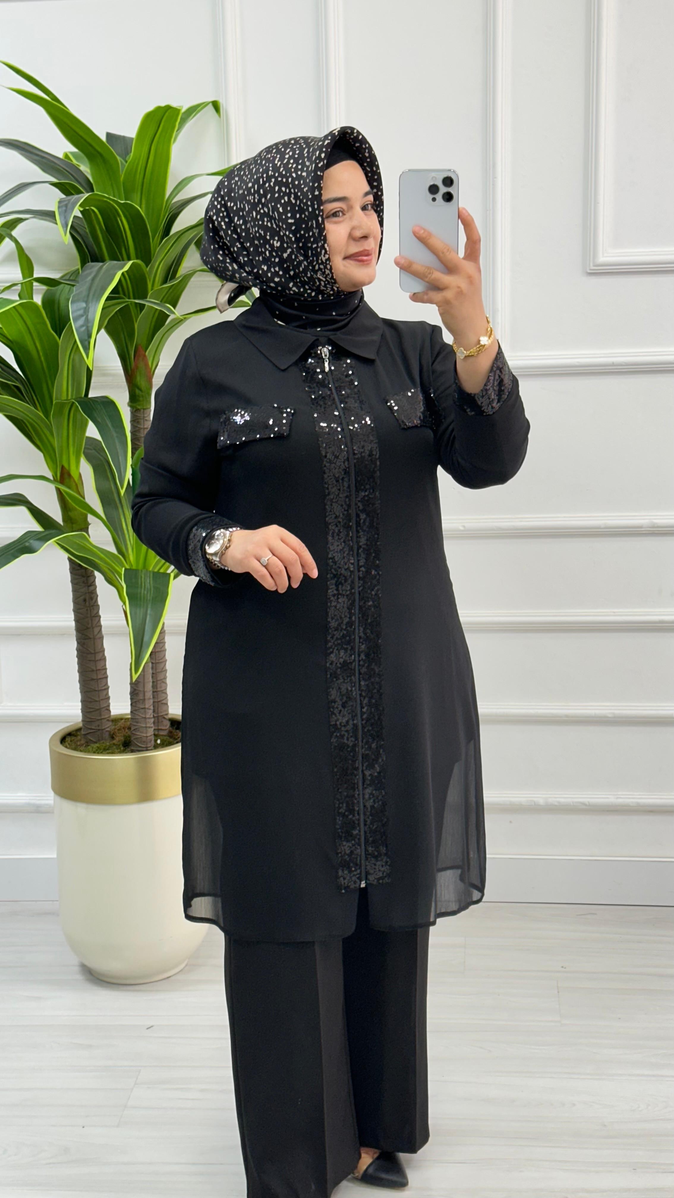 Şifon Pul Payetli İçlikli İkili Tunik 2952